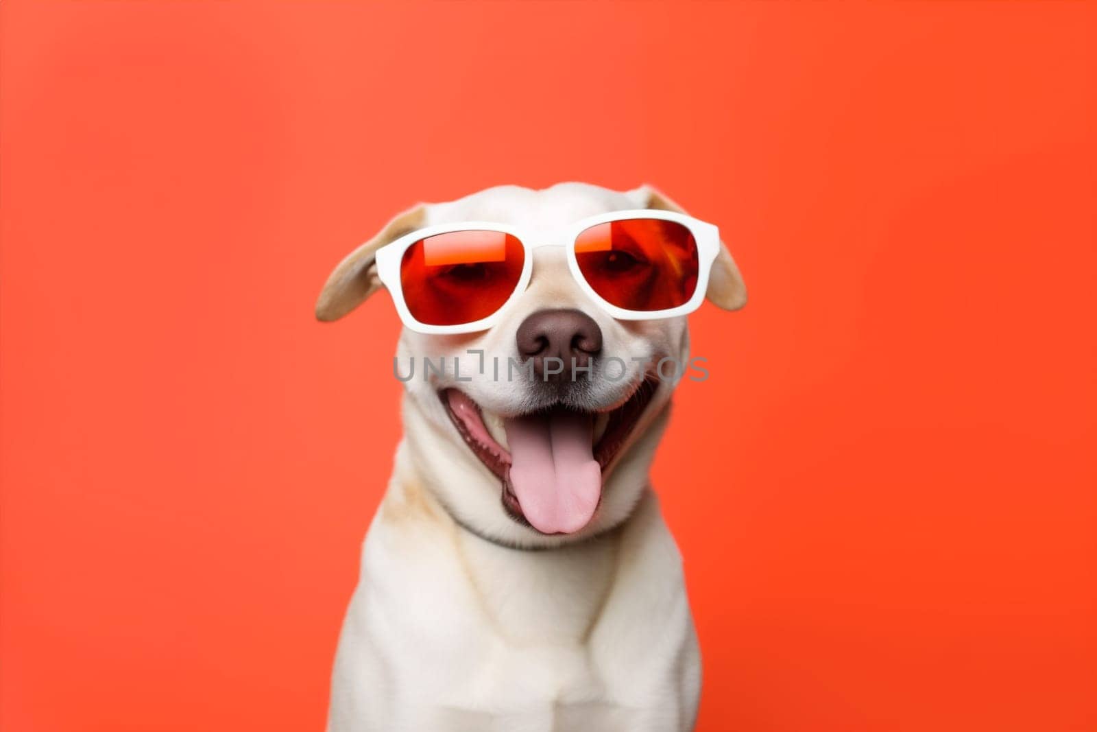 glasses dog friend animal brown party background birthday red funny pet pink smile isolated purebred cute portrait sunglasses indoor stylish doggy puppy. Generative AI.