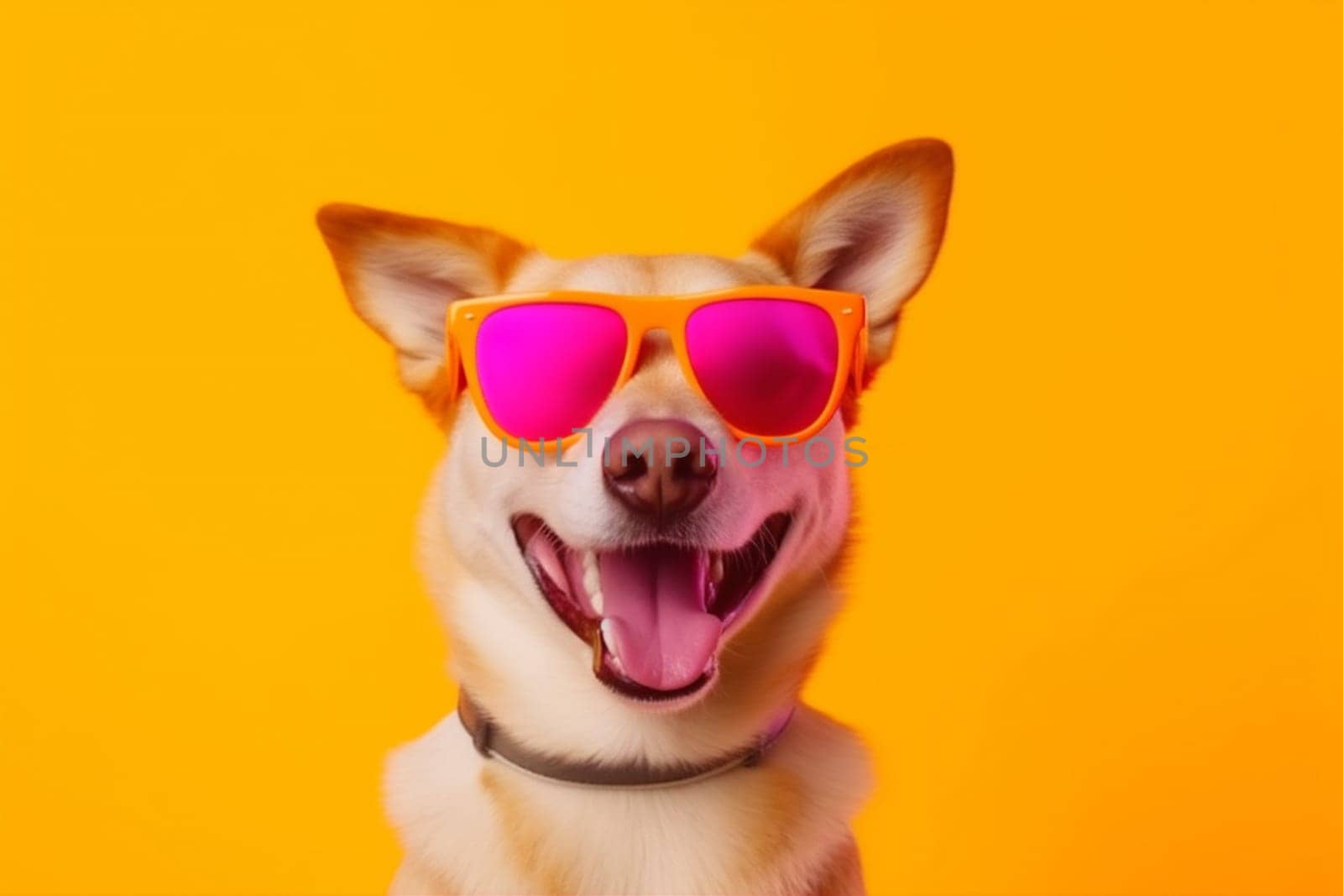 dog orange portrait isolated animal background funny pet smile sunglasses cute. Generative AI. by SHOTPRIME