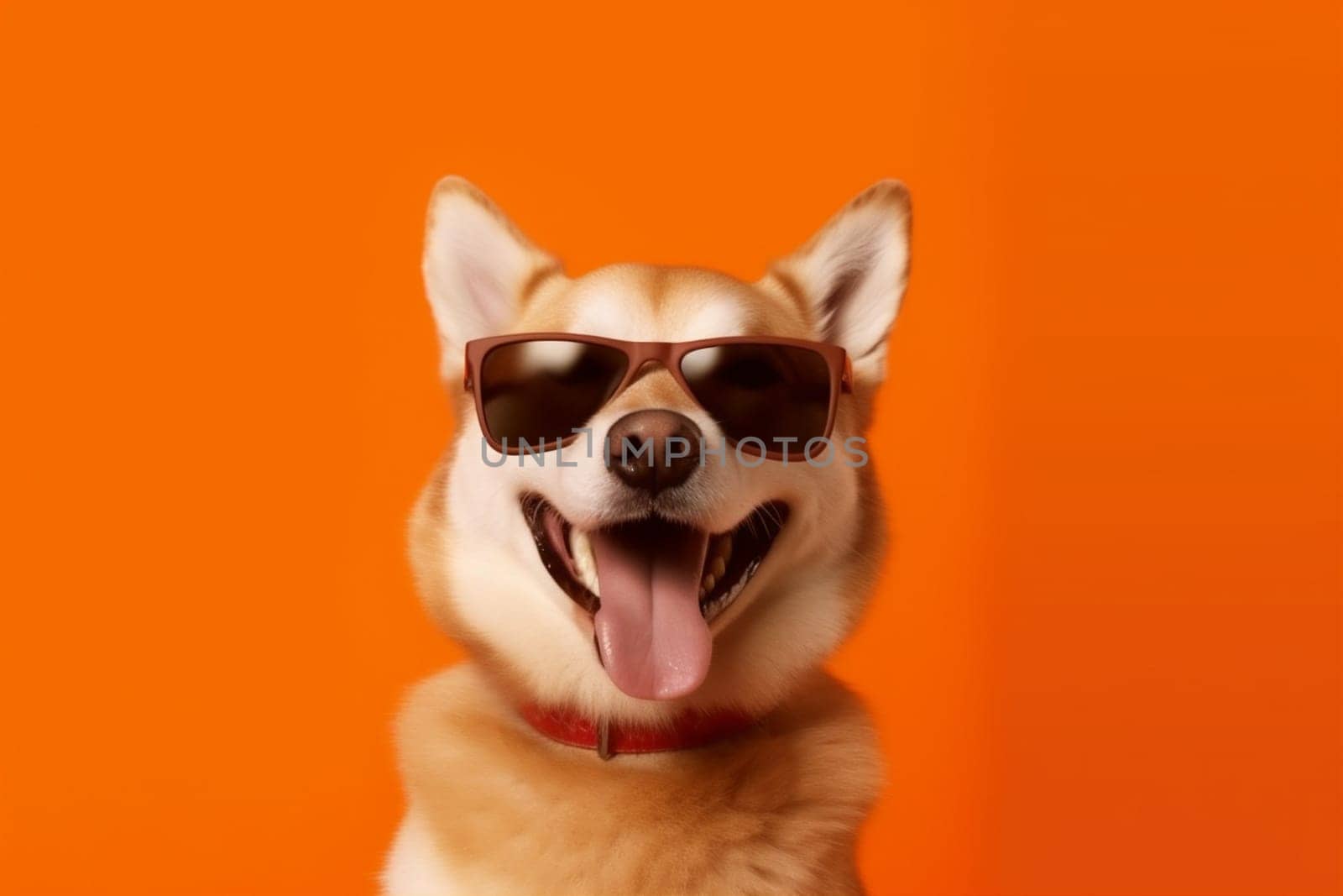 dog studio pink student fun sunglasses glasses animal background birthday stylish blue funny portrait party orange friend isolated smile summer cute pet. Generative AI.