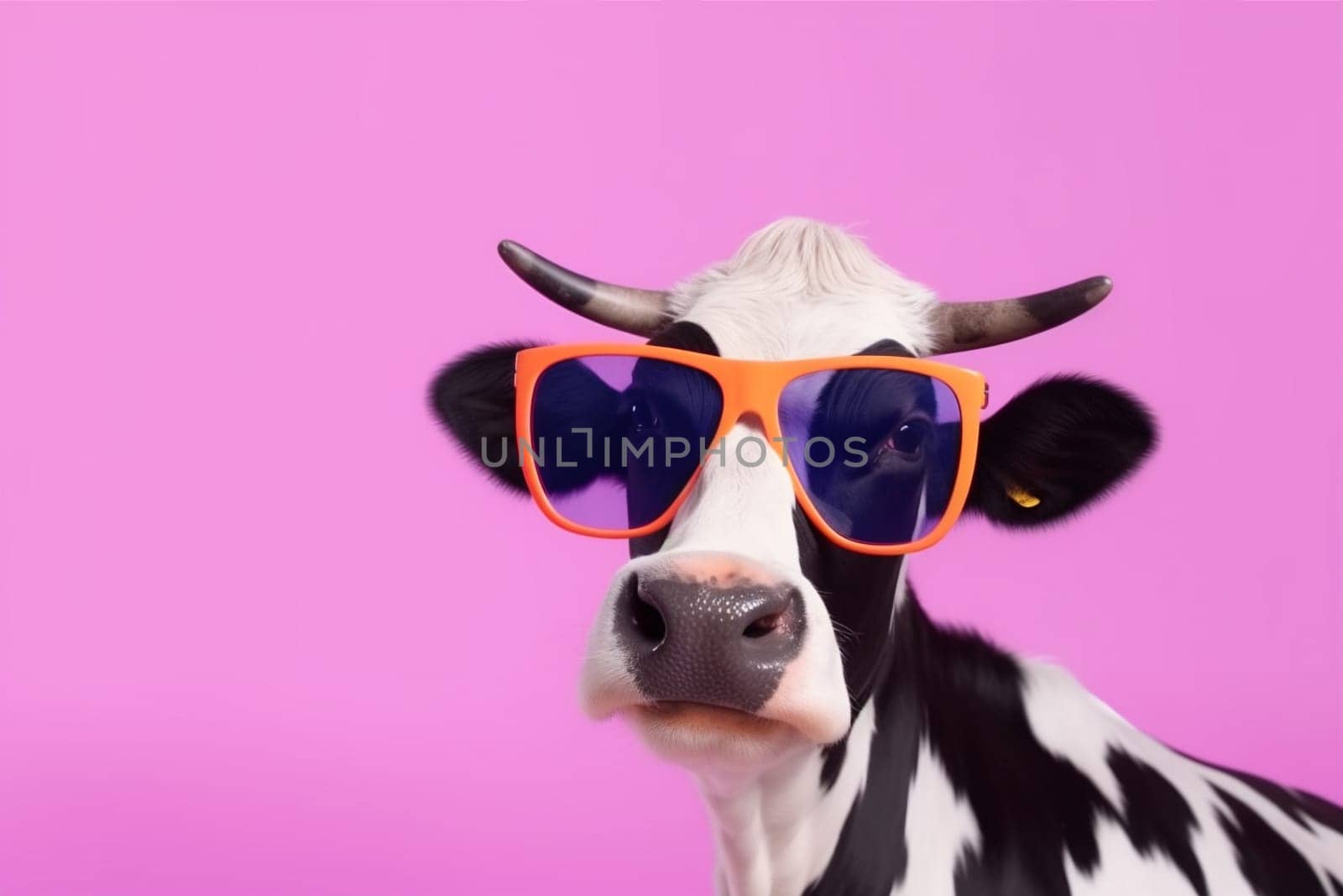 head animal colourful character portrait face cute cow funny sunglasses. Generative AI. by SHOTPRIME