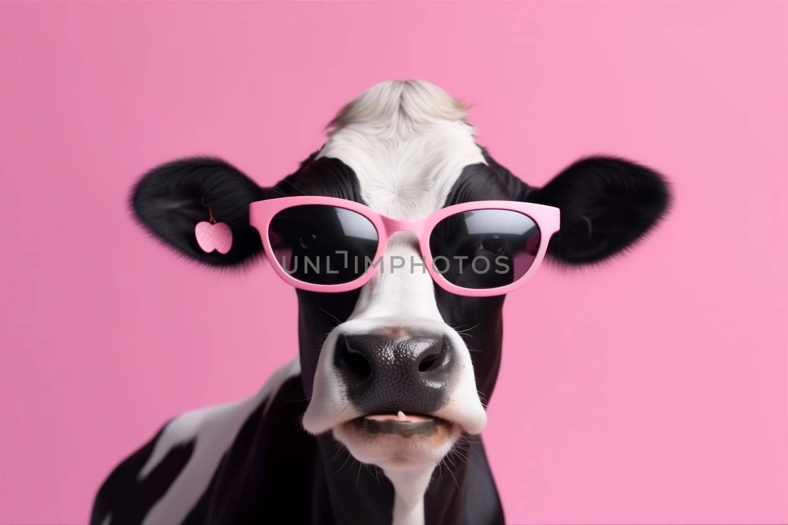 head pink animal milk face cute happy generative cow funny eyeglass cartoon portrait sunglasses cool colourful nature ai character goggles. Generative AI.