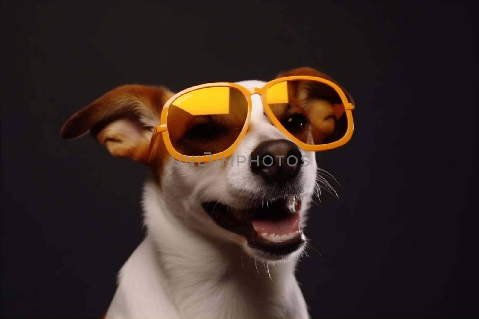 background dog funny cute pet animal isolated portrait sunglasses adorable smile. Generative AI. by SHOTPRIME