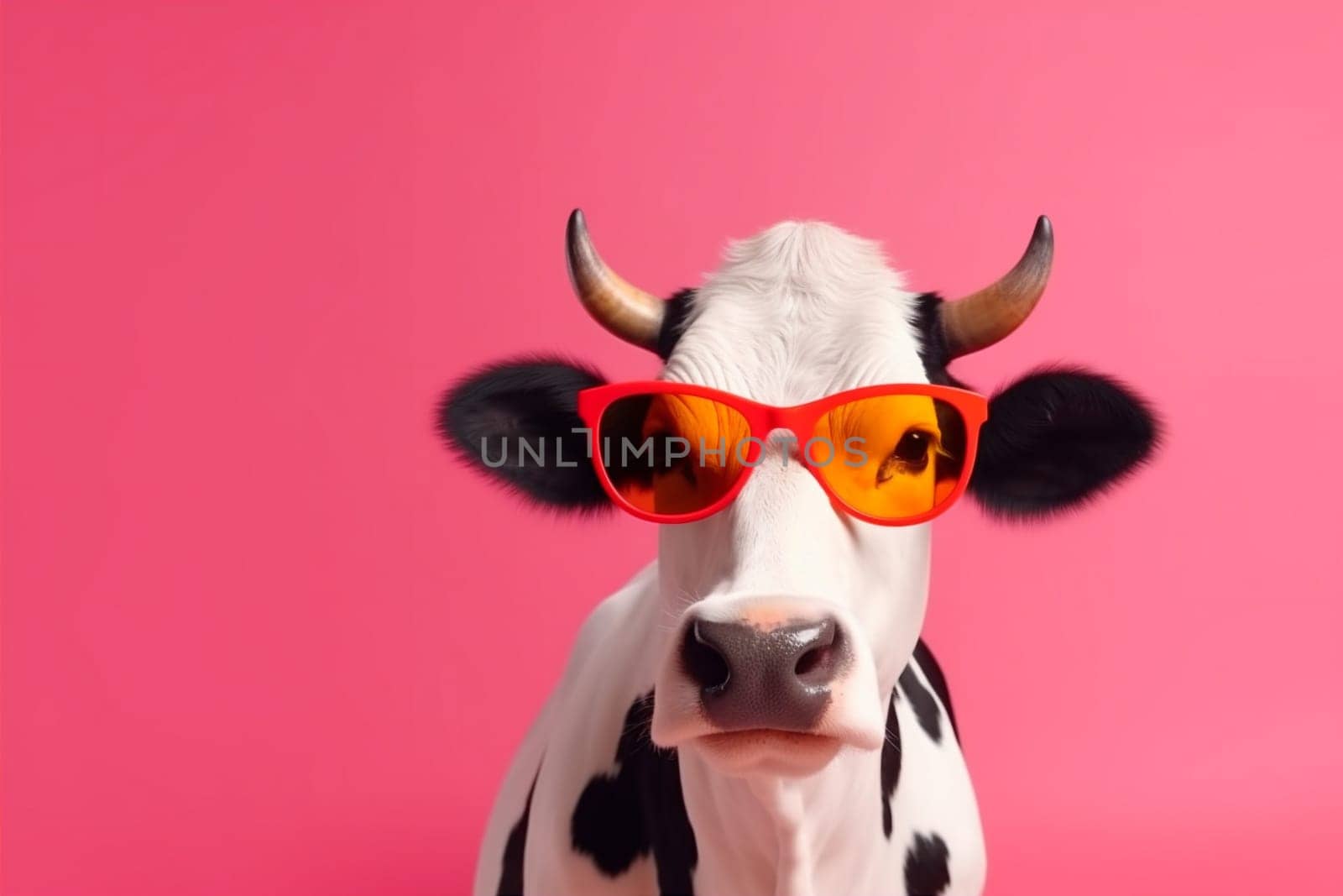 character cow portrait face colourful funny animal sunglasses head cute. Generative AI. by SHOTPRIME