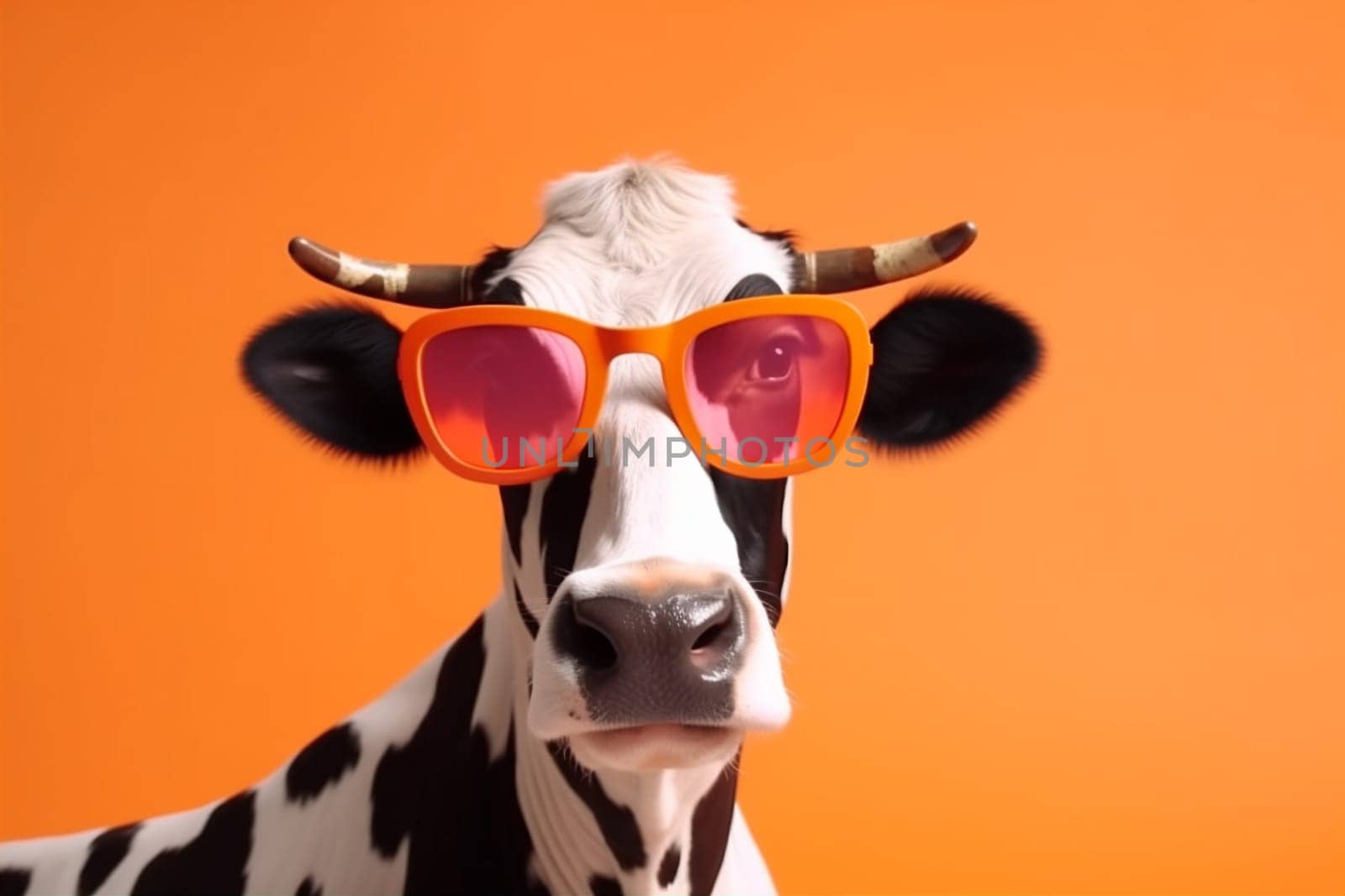 colourful cow animal head cute portrait funny face sunglasses character. Generative AI. by SHOTPRIME