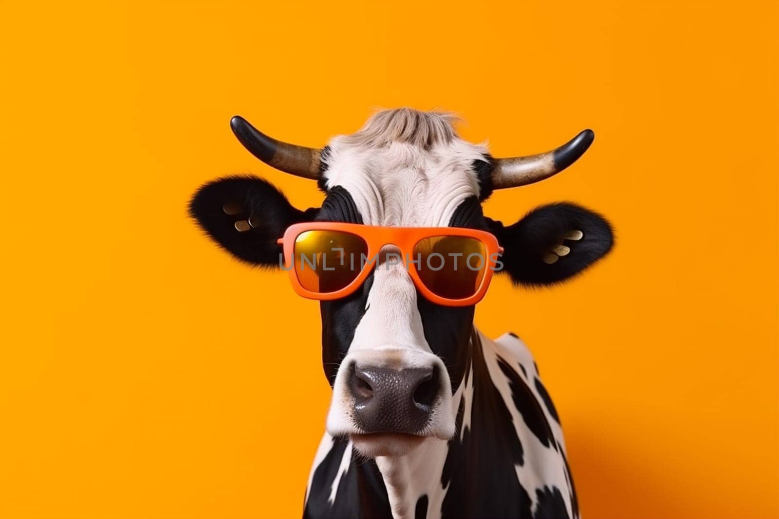 comical generative colours style character animal eyeglass cow head cute sunglasses humor colourful amusing farm funny portrait expression face bull. Generative AI.