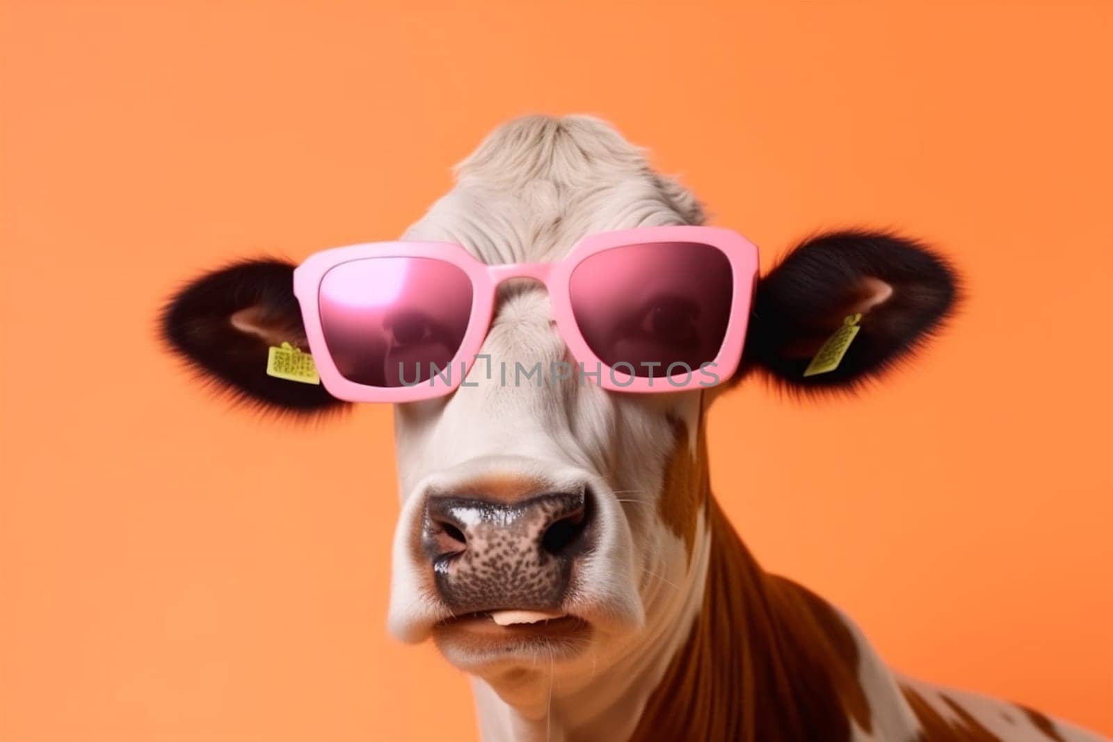 head portrait character cow sunglasses cute funny animal colourful face. Generative AI. by SHOTPRIME