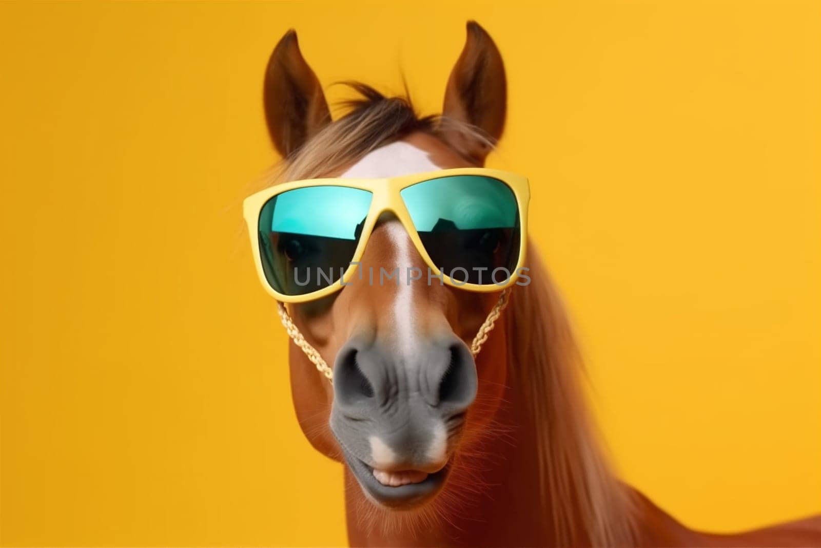 goggles background horse portrait fun fashion smile funny colourful animal sunglasses. Generative AI. by SHOTPRIME