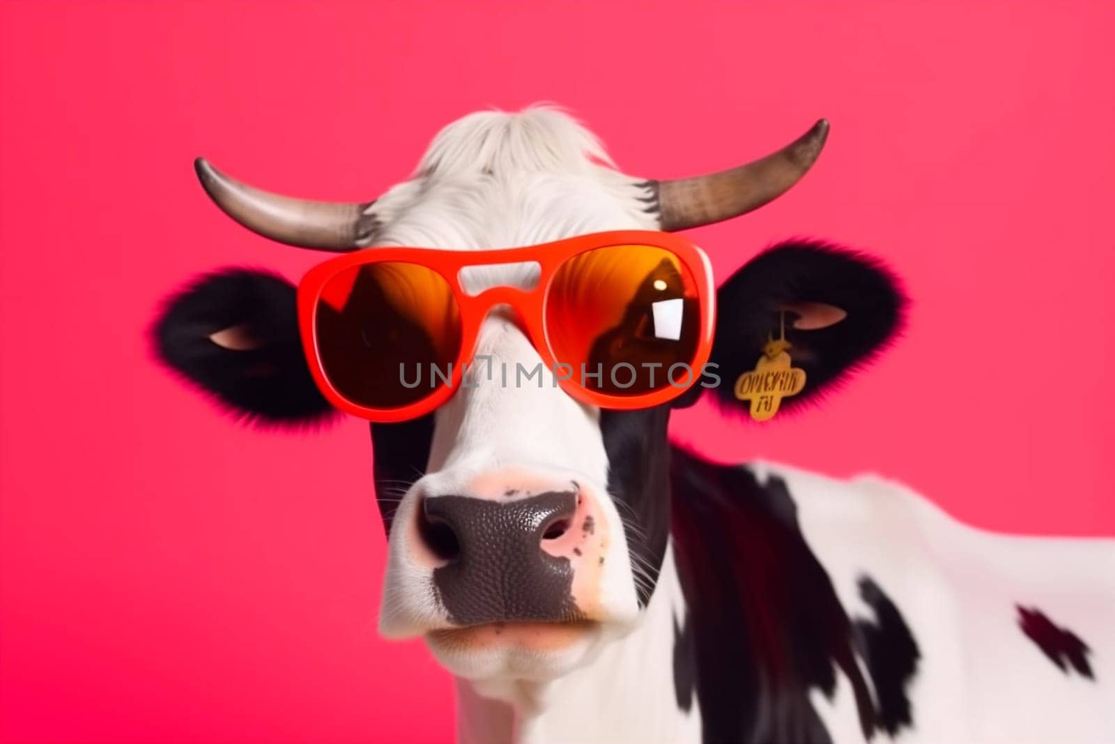 face sunglasses pink isolated orange funny animal character portrait cow cute nature head yellow colourful milk humor eyeglass style comical. Generative AI.