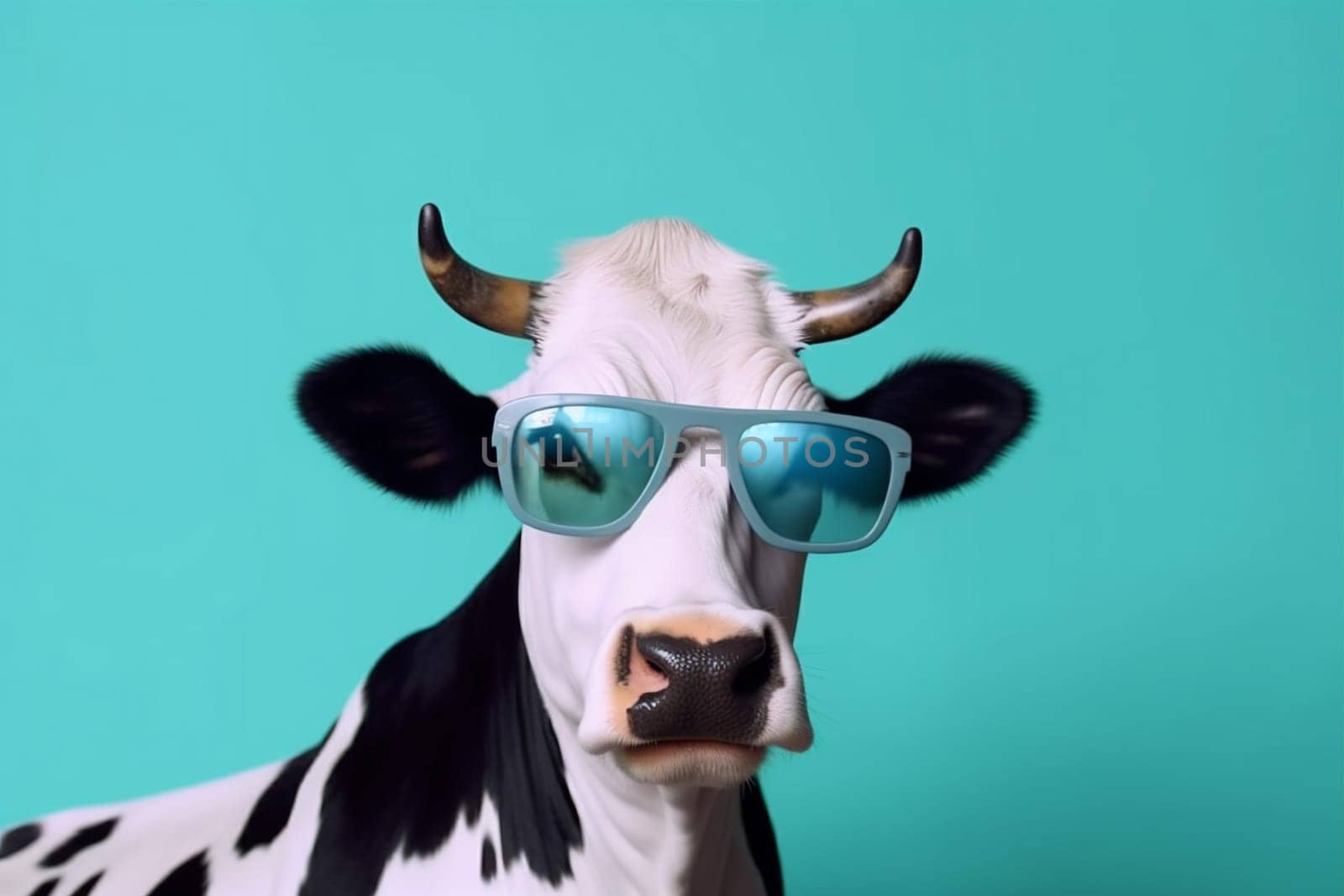portrait cow face animal character cute colourful head sunglasses funny. Generative AI. by SHOTPRIME