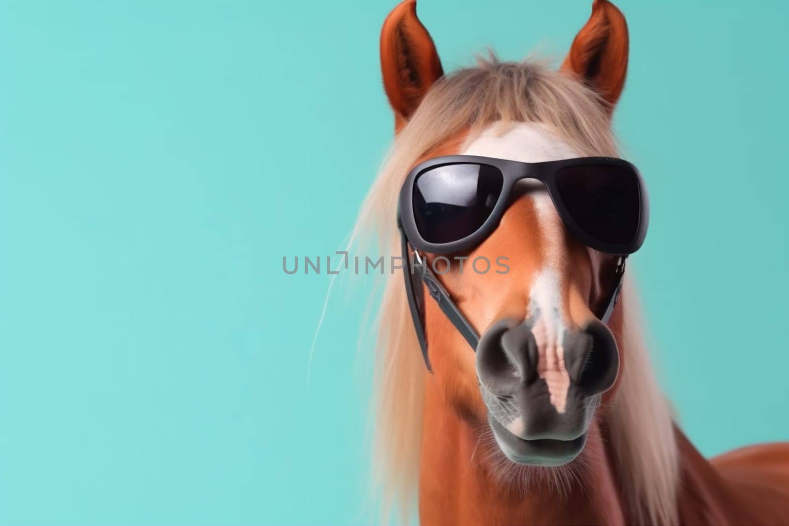 goggles sunglasses fun colourful eye horse animal portrait funny background smile. Generative AI. by SHOTPRIME