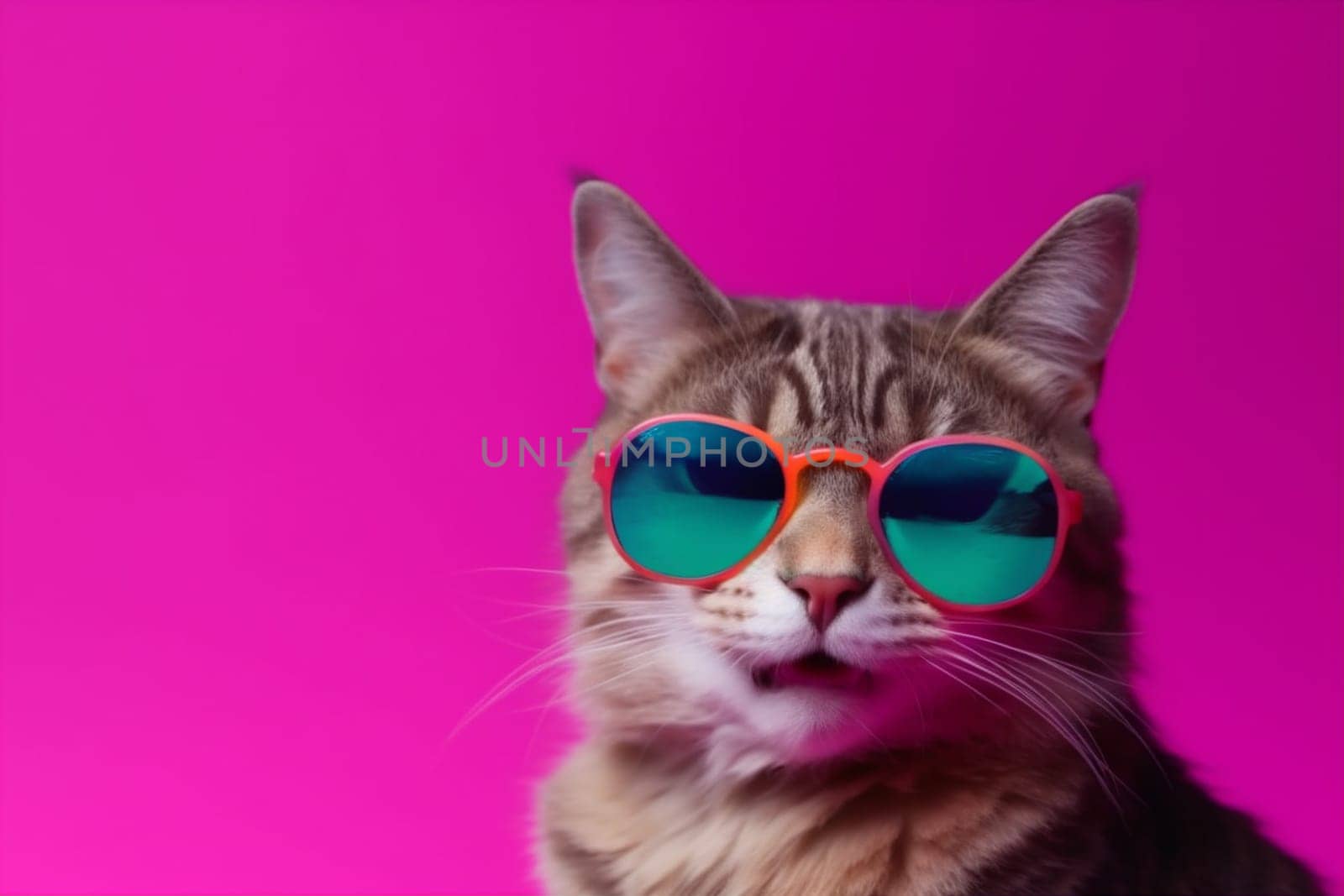 cute neon funny fashion portrait cat sunglasses animal colourful pet. Generative AI. by SHOTPRIME