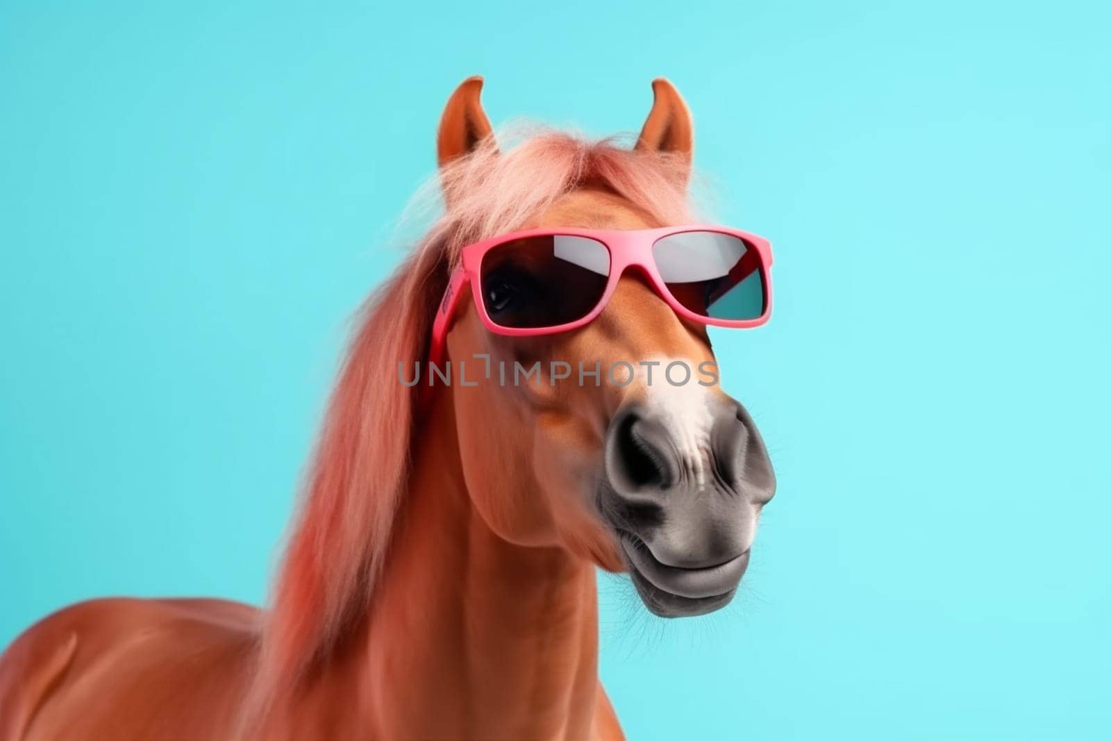 horse fun goggles fashion smile portrait background funny colourful animal sunglasses. Generative AI. by SHOTPRIME