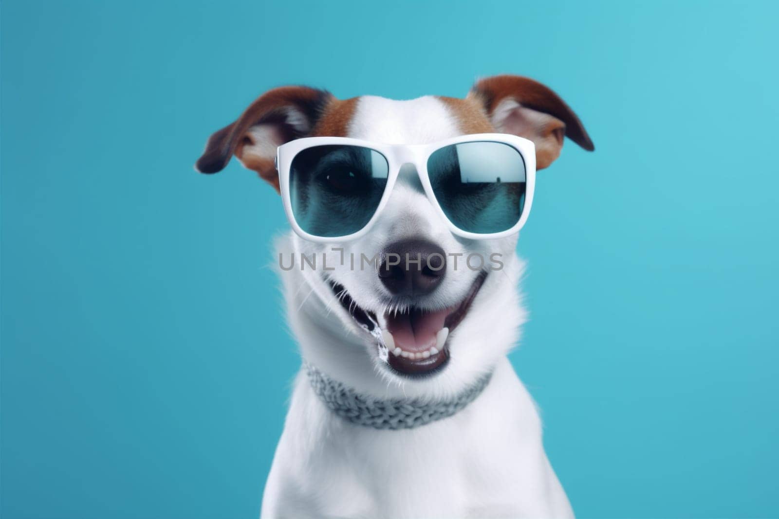 cute dog funny domestic animal isolated smile sunglasses portrait background pet. Generative AI. by SHOTPRIME