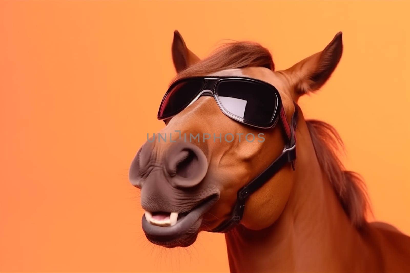 animal portrait background sunglasses goggles smile horse funny fun nature colourful. Generative AI. by SHOTPRIME