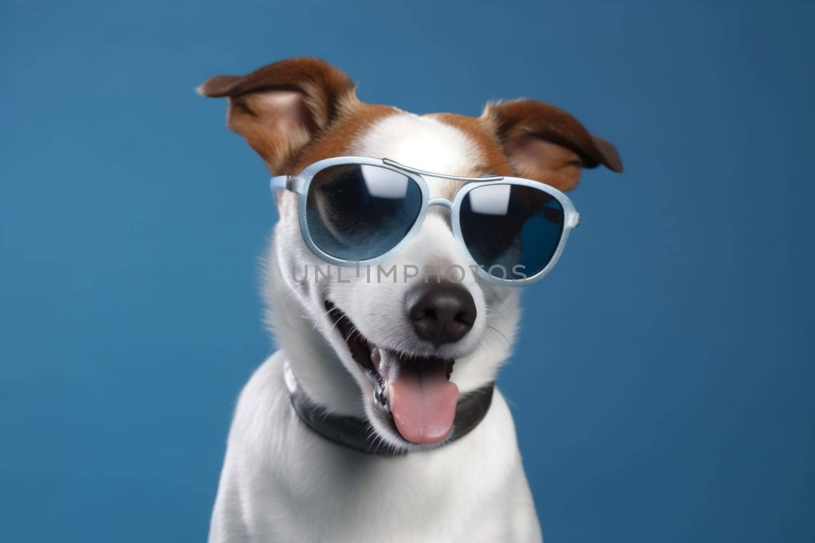 portrait dog cute concept indoor background animal smile sunglasses pet funny stylish domestic beautiful party fun humor happy birthday puppy isolated fashion. Generative AI.