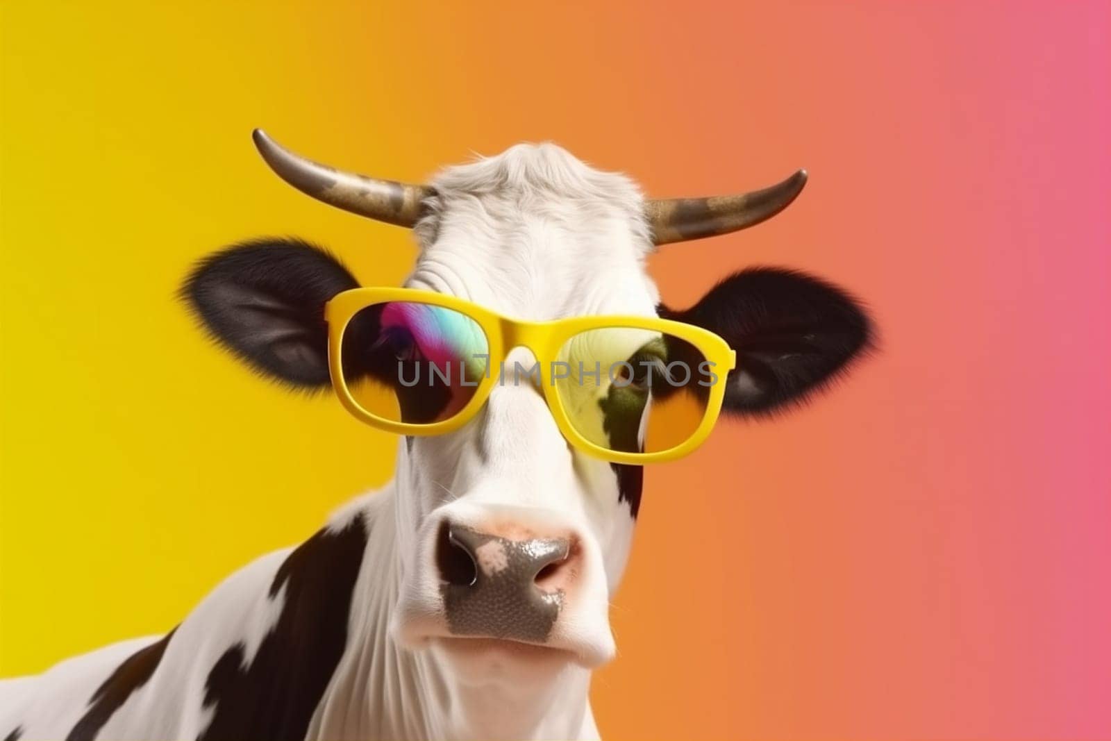 animal face sunglasses cow funny cute head colourful portrait character. Generative AI. by SHOTPRIME