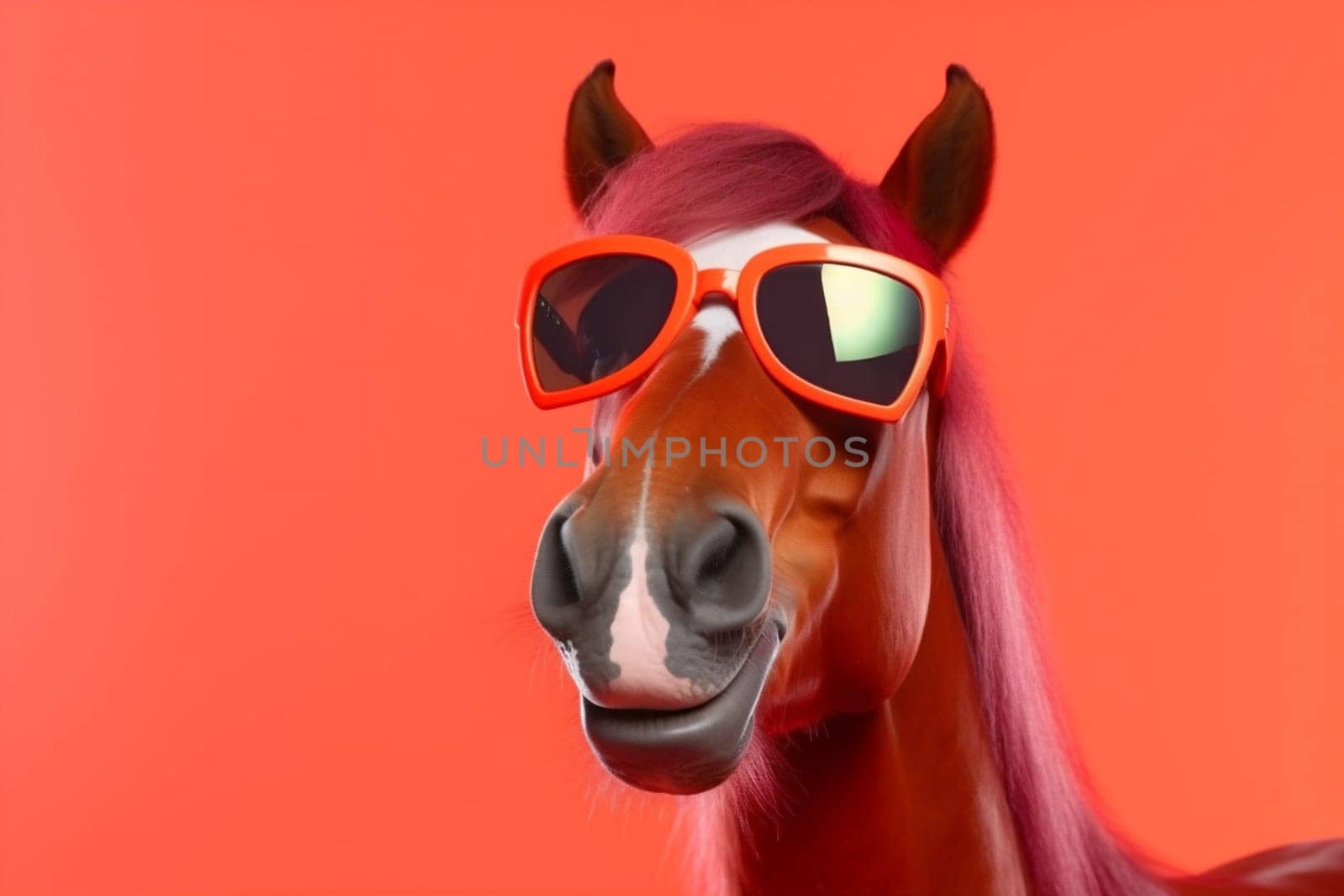 colourful fun goggles sunglasses smile portrait funny background animal beauty horse. Generative AI. by SHOTPRIME