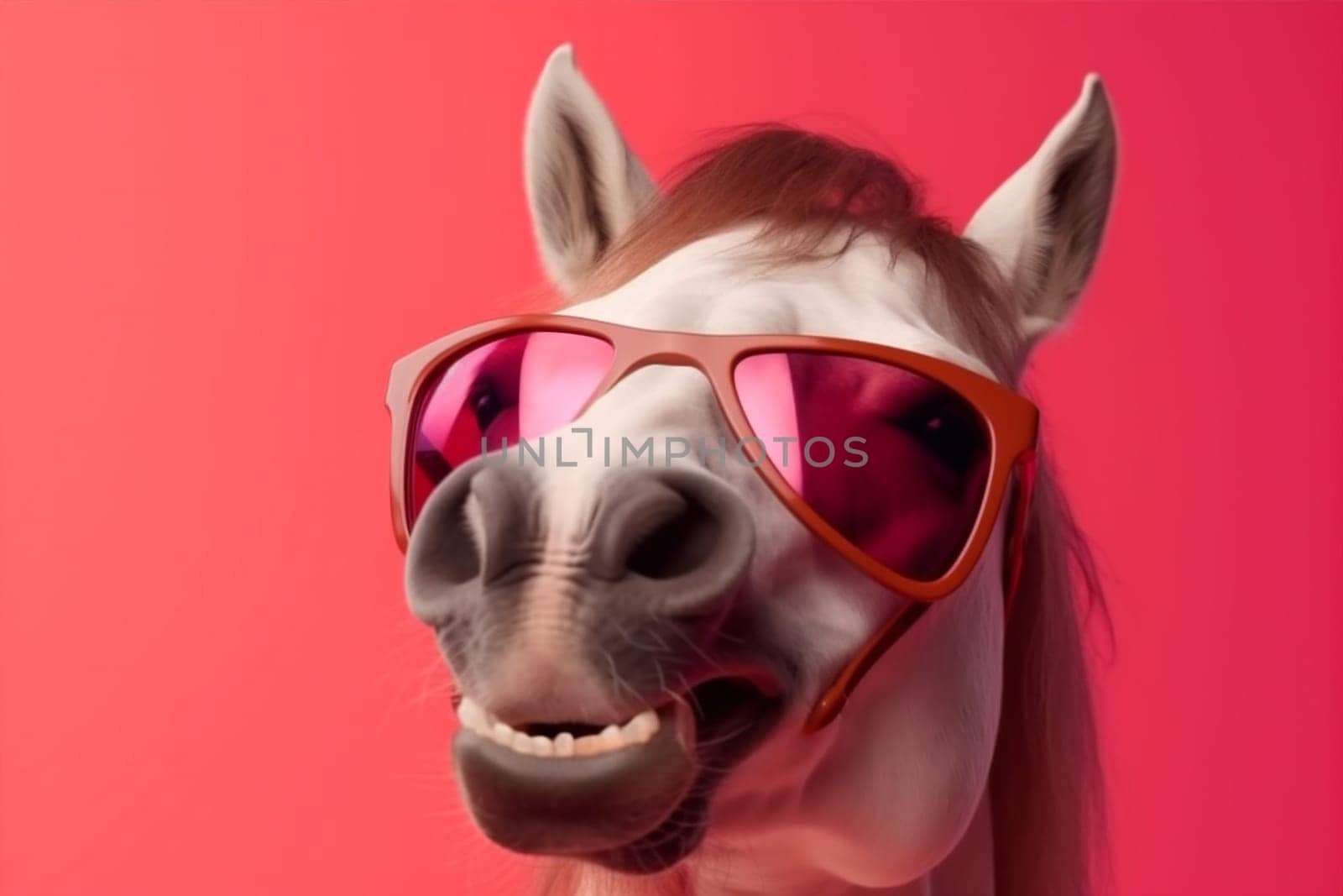 goggles background fun portrait horse sunglasses animal colourful banner smile funny. Generative AI. by SHOTPRIME