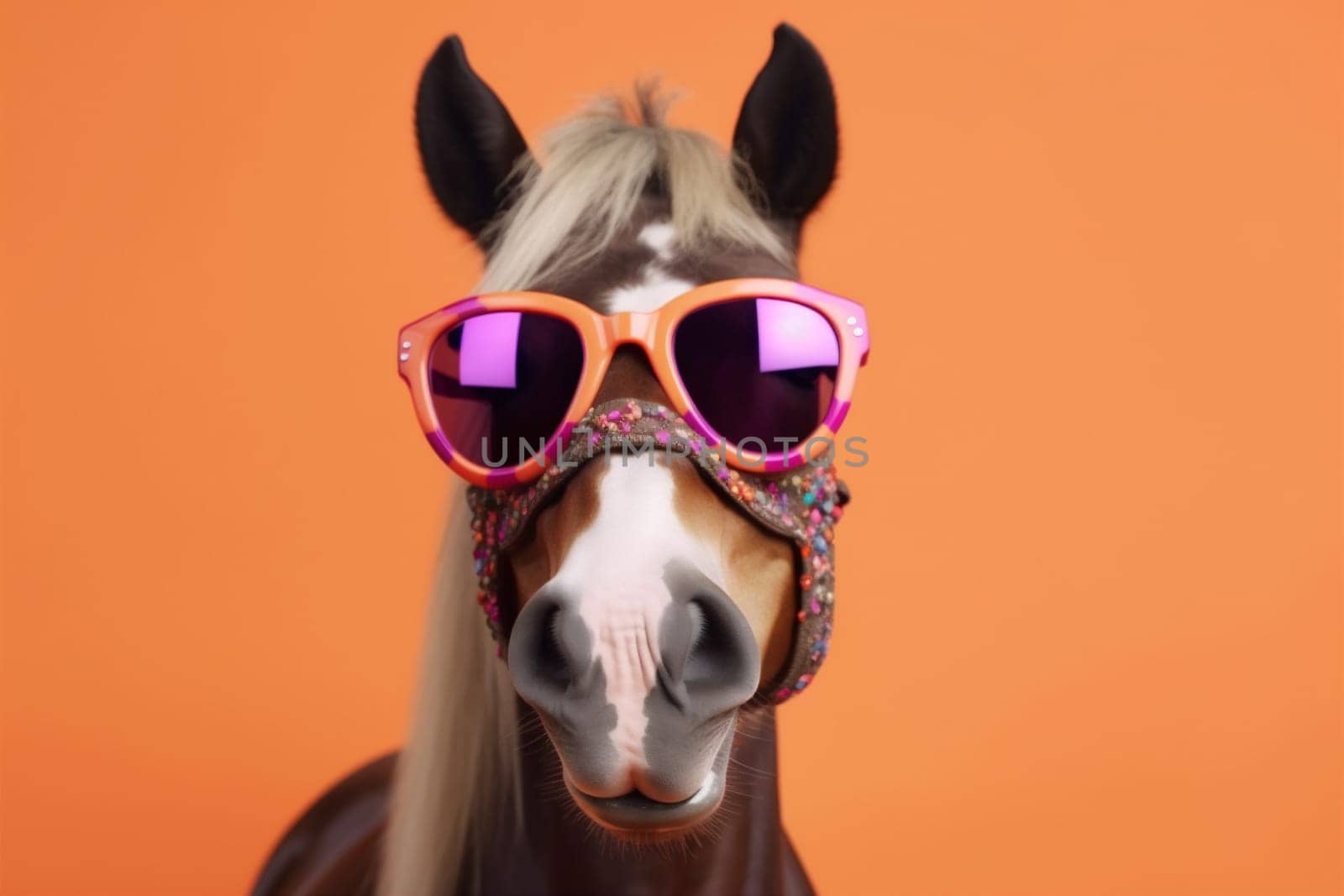 colourful sunglasses background portrait art goggles funny horse smile fun animal. Generative AI. by SHOTPRIME