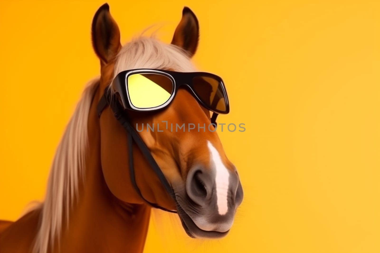 colourful animal colours background sunglasses funny horse smile portrait goggles fun. Generative AI. by SHOTPRIME