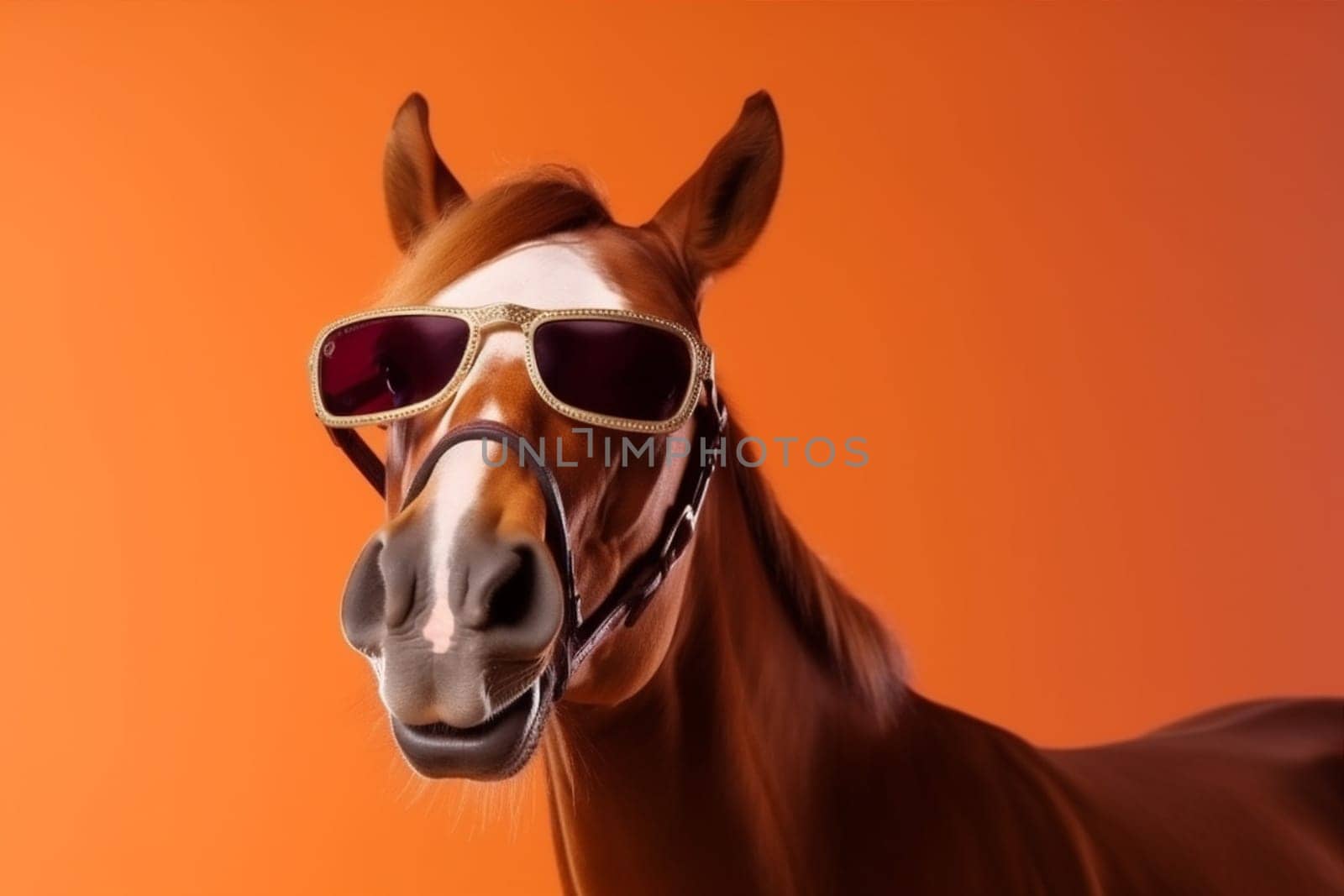 colours sunglasses horse background animal smile goggles portrait funny colourful fun. Generative AI. by SHOTPRIME