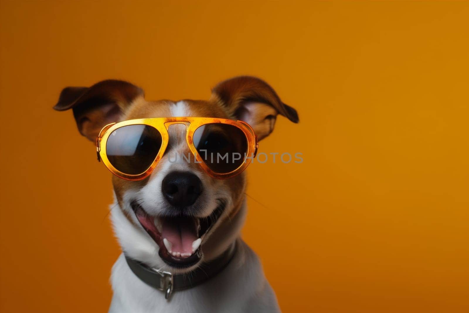 dog sunglasses background cute pet funny portrait smile happy isolated animal. Generative AI. by SHOTPRIME