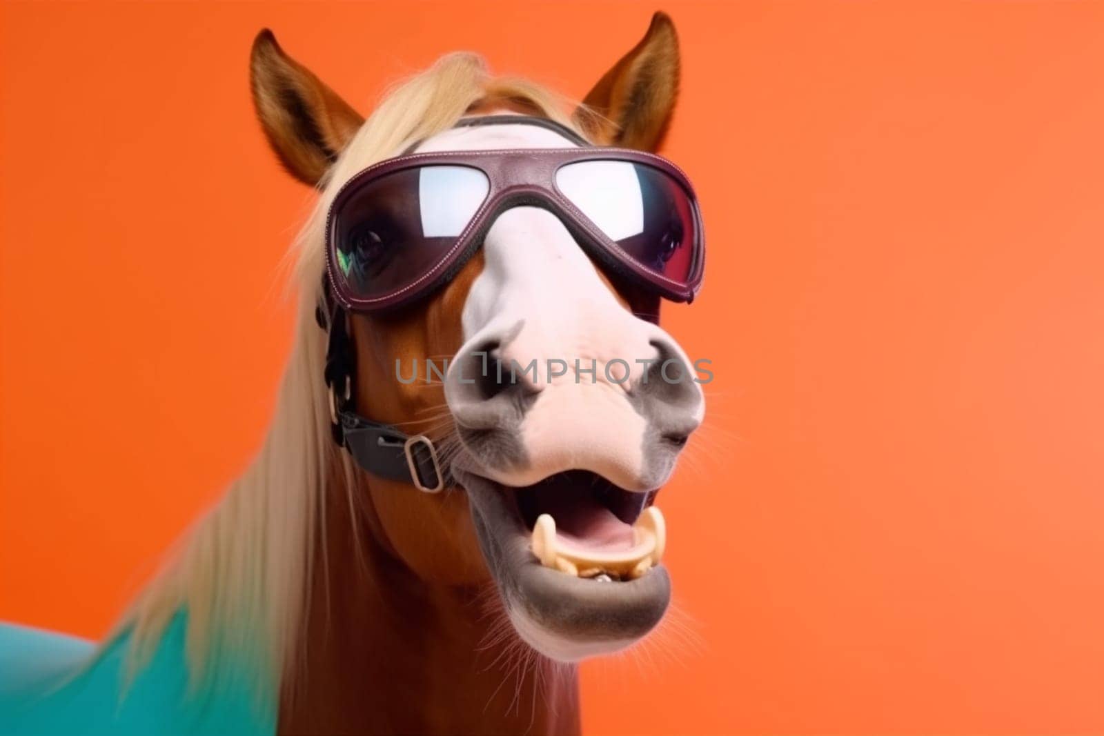 smile sunglasses funny animal mammal fun horse portrait background goggles colourful. Generative AI. by SHOTPRIME