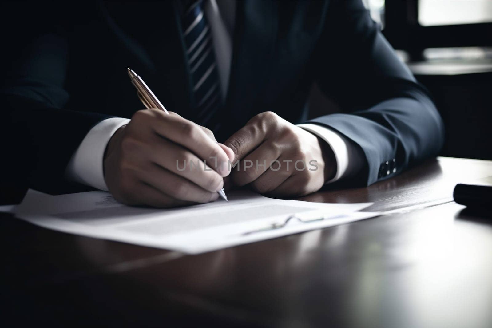 office man signature hand document businessman business lawyer contract group pen. Generative AI. by SHOTPRIME