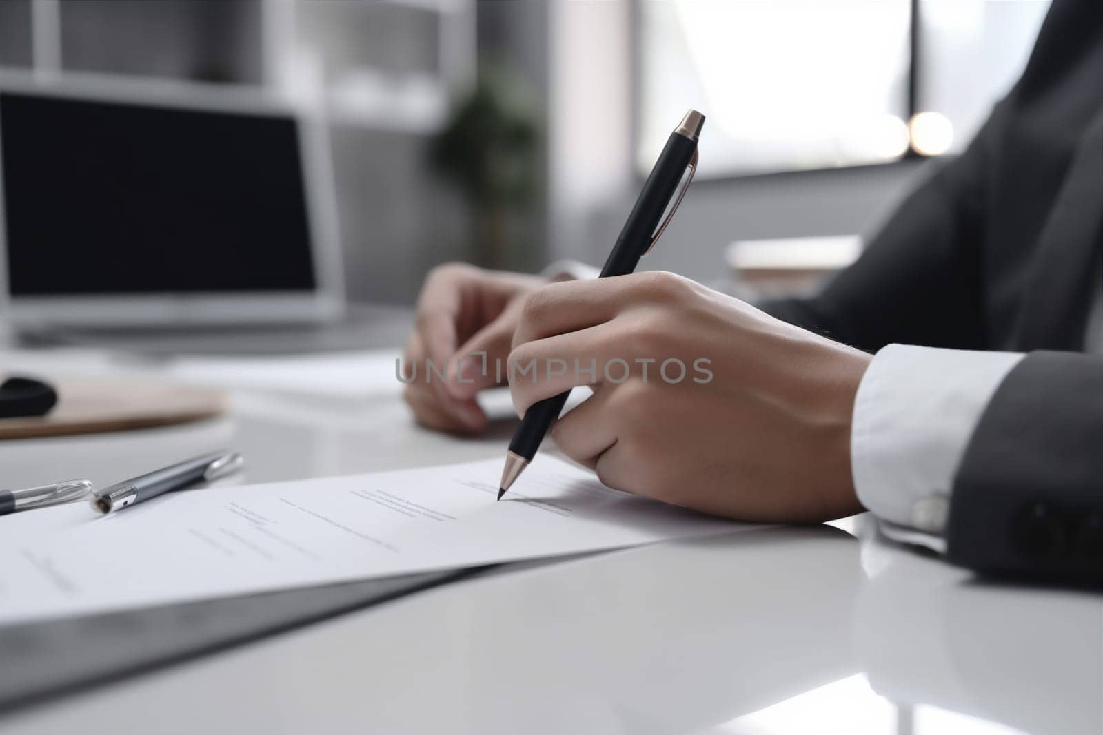man contract business signature group paperwork document lawyer office businessman hand. Generative AI. by SHOTPRIME