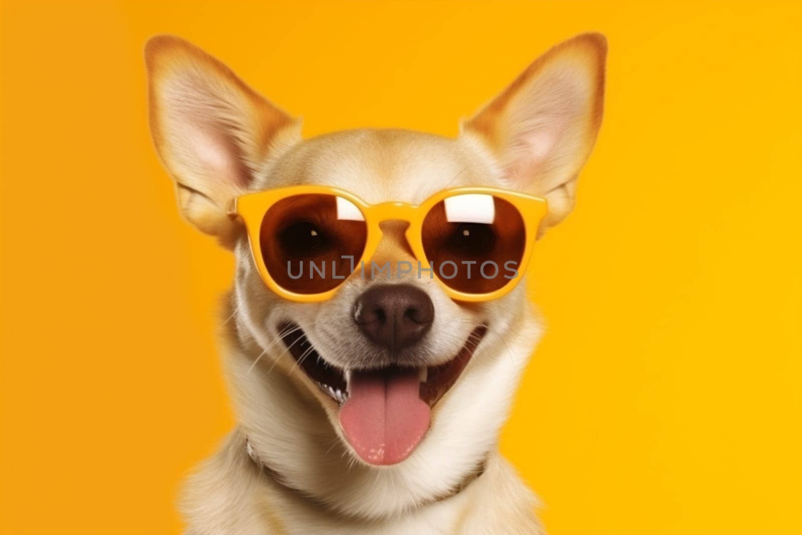 dog smile pet domestic portrait funny isolated cute background animal sunglasses. Generative AI. by SHOTPRIME