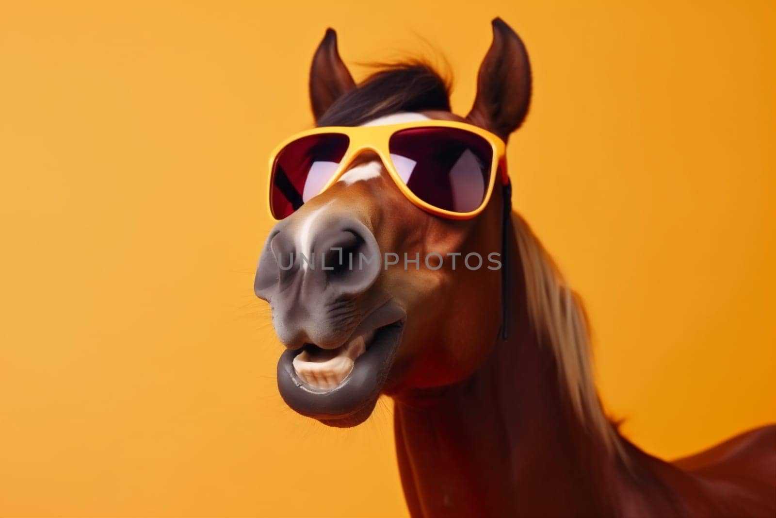 smile horse background funny fun sunglasses goggles ai animal colourful portrait. Generative AI. by SHOTPRIME