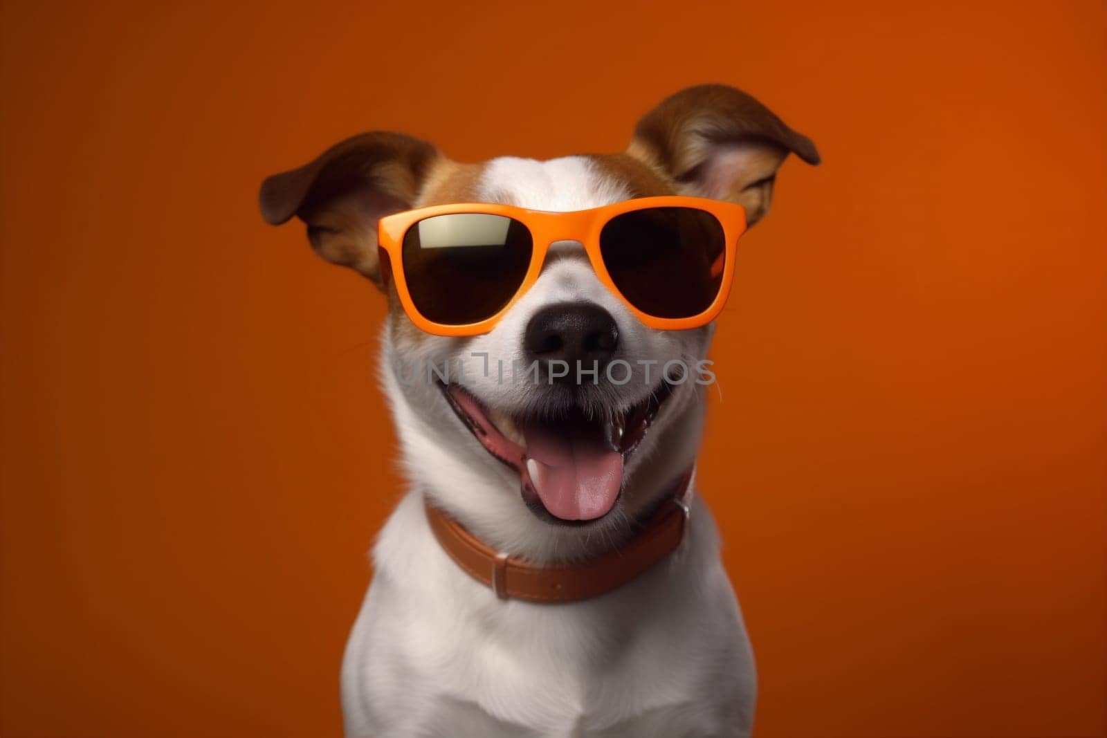 funny dog glasses student cute party isolated pink smile background animal pet friend sunglasses cool birthday concept portrait young happy red white. Generative AI.
