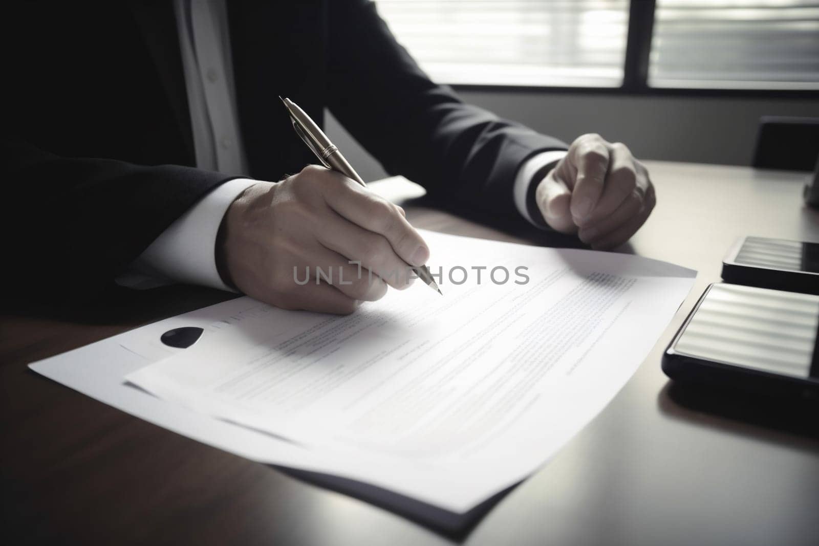 man closeup signature male document sun professional hand pen person sunset group business conference contract sign businessman paperwork office lawyer form. Generative AI.