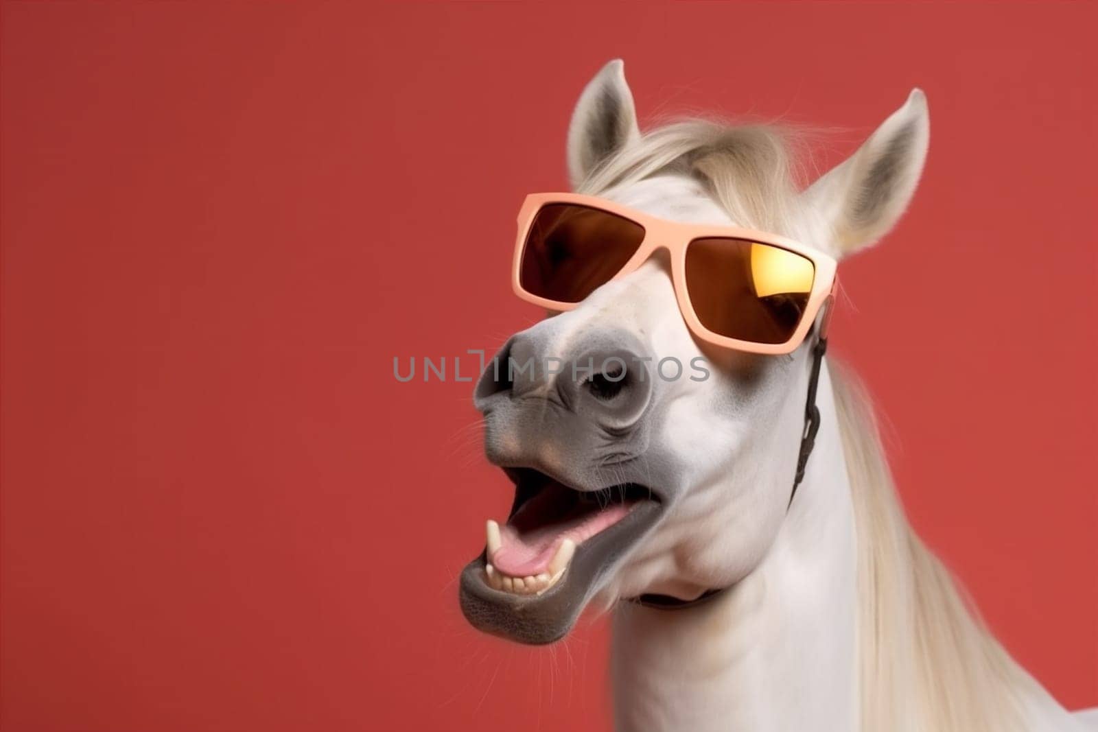 funny colourful background horse animal smile portrait sunglasses beauty goggles fun. Generative AI. by SHOTPRIME