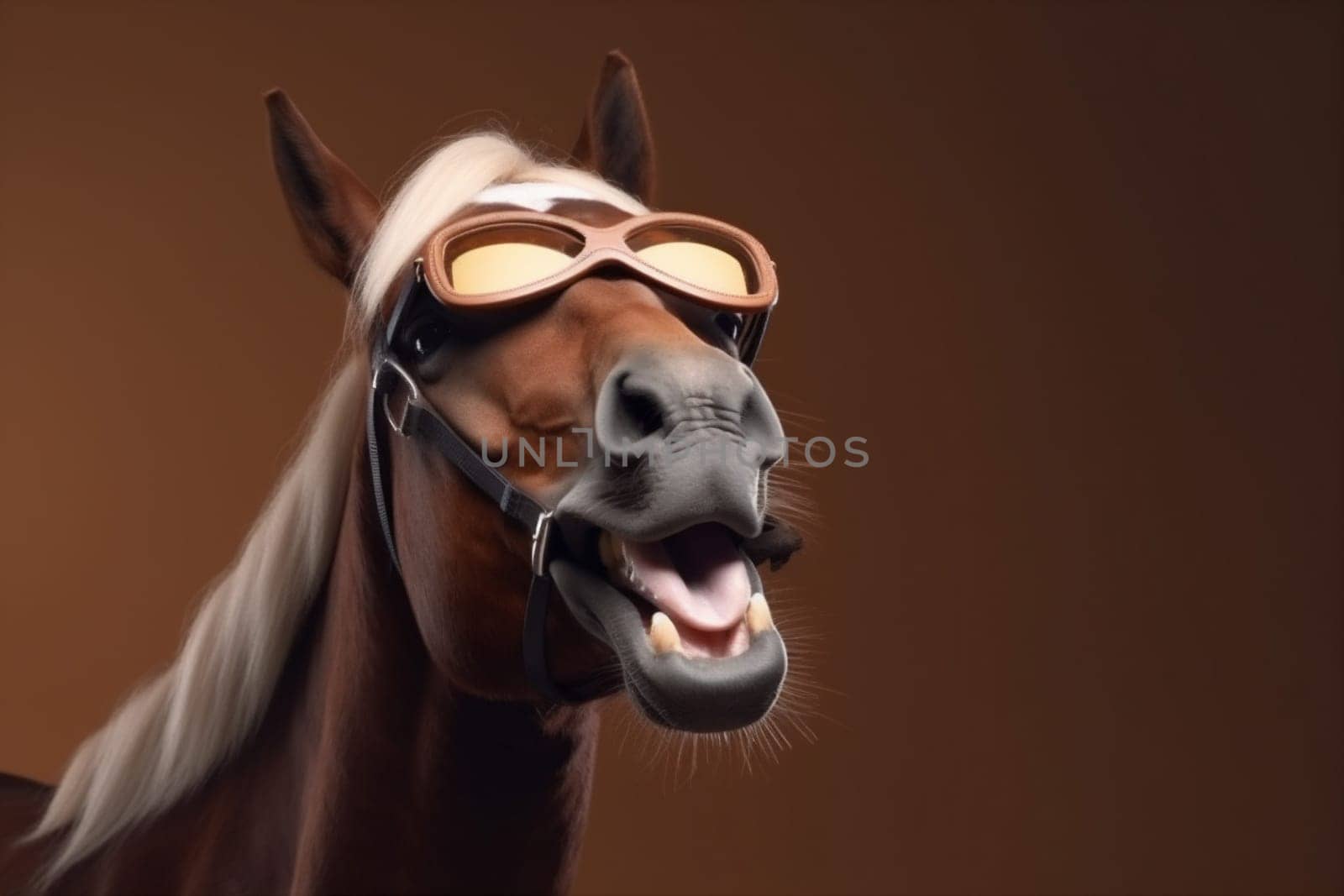 horse colourful funny animal smile sunglasses background art fun goggles portrait. Generative AI. by SHOTPRIME