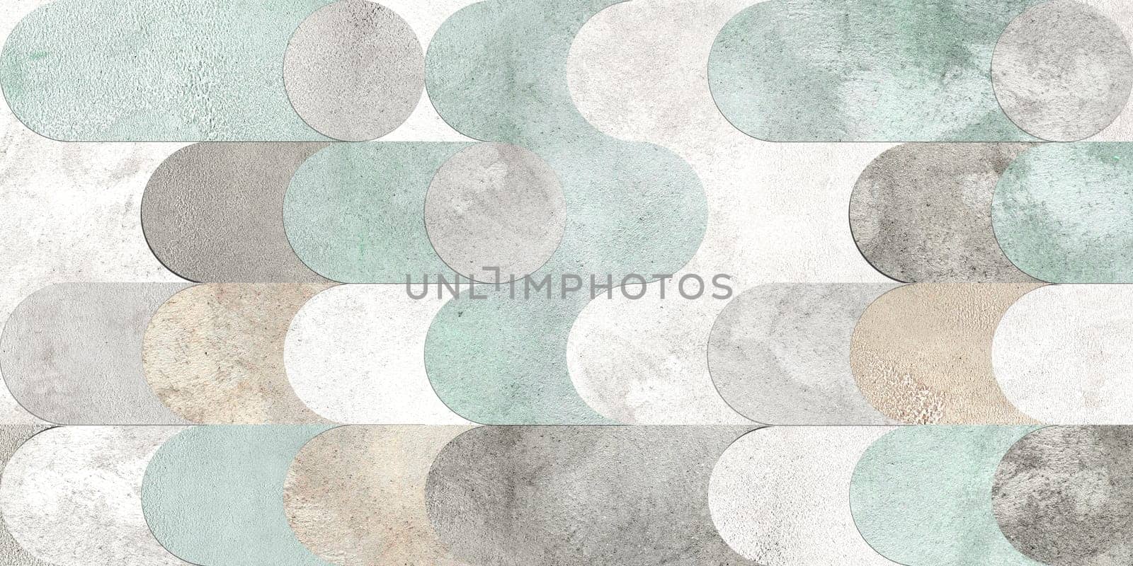 Grunge concrete wall with ornaments and prints. Digital tiles design. Abstract damask patchwork background