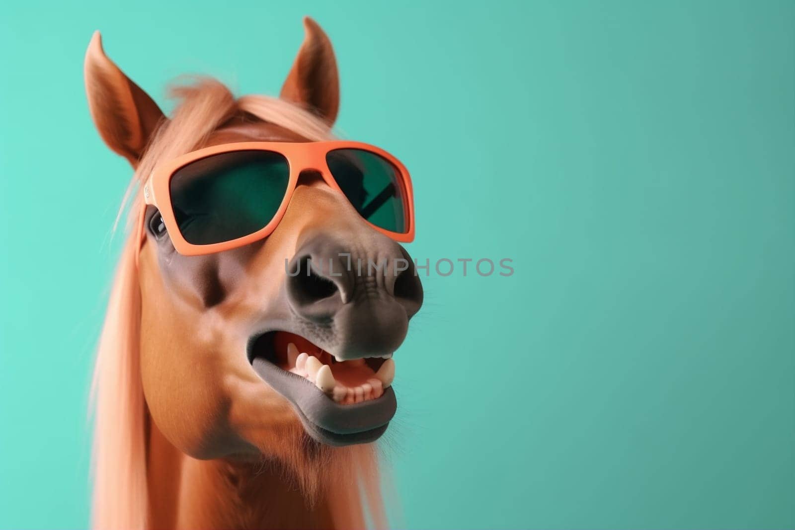 funny dark isolated colourful goggles portrait field art horse colours head fashion smile fun background character sunglasses ai animal illustration mane. Generative AI.