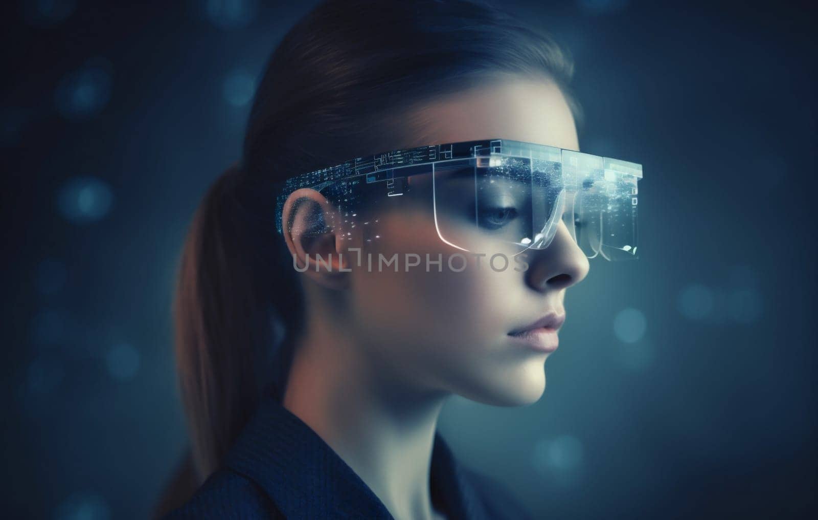 woman glasses futuristic future digital game tech ar web online graphic reality technology internet computer 3d cyberspace app innovation business virtual. Generative AI.