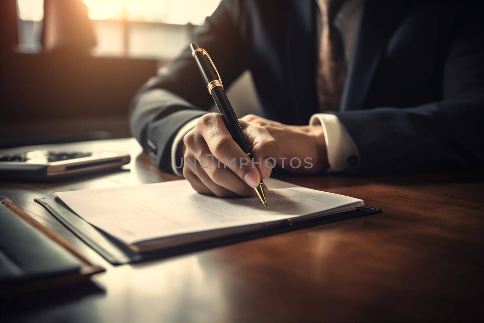 day man businessman business working meeting pen signing closeup career team contract hand paper document group writing office lawyer signature conference. Generative AI.