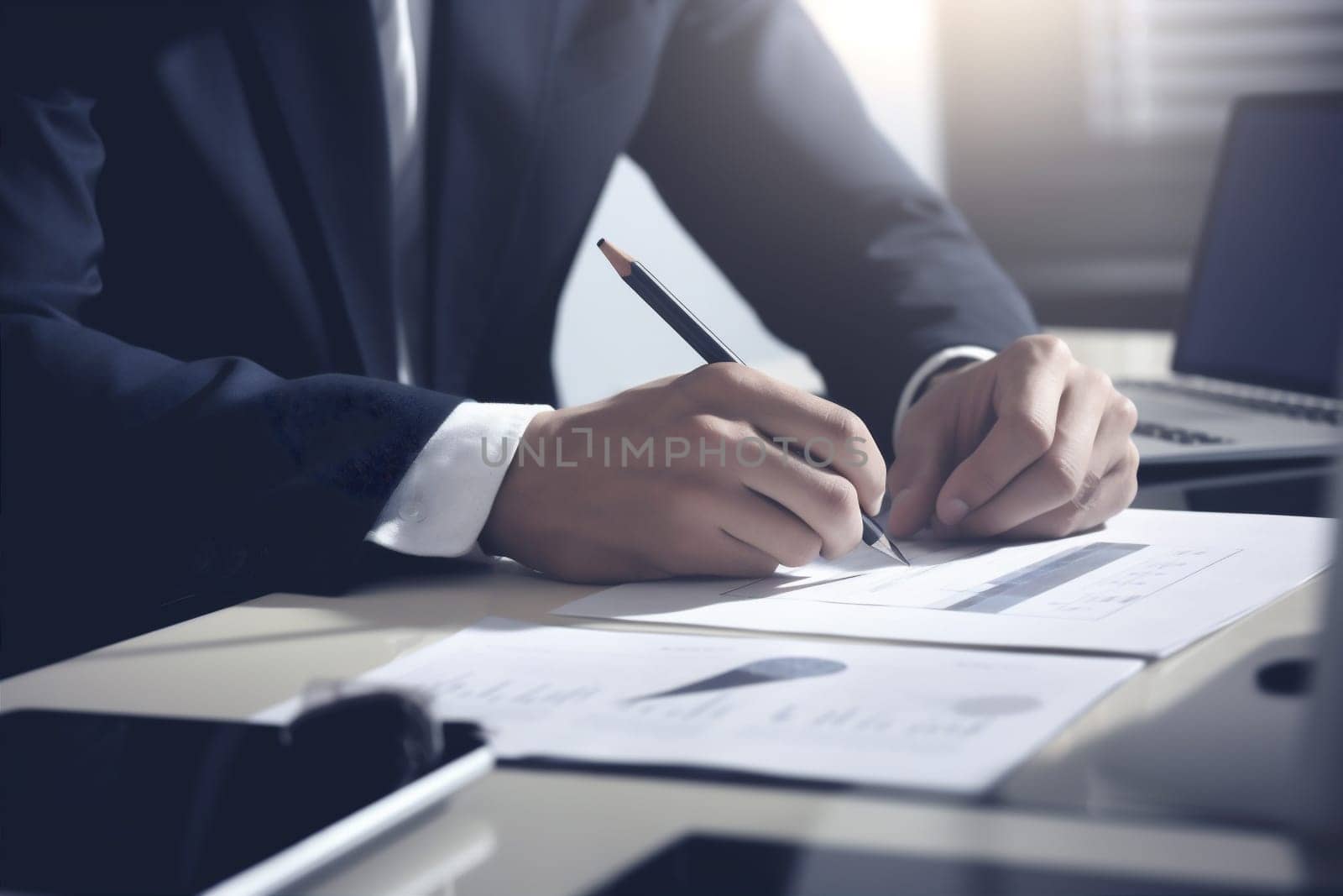 lawyer man closeup signature group document business career sunset hand writing office deal contract concept light conference businessman pen professional paper. Generative AI.