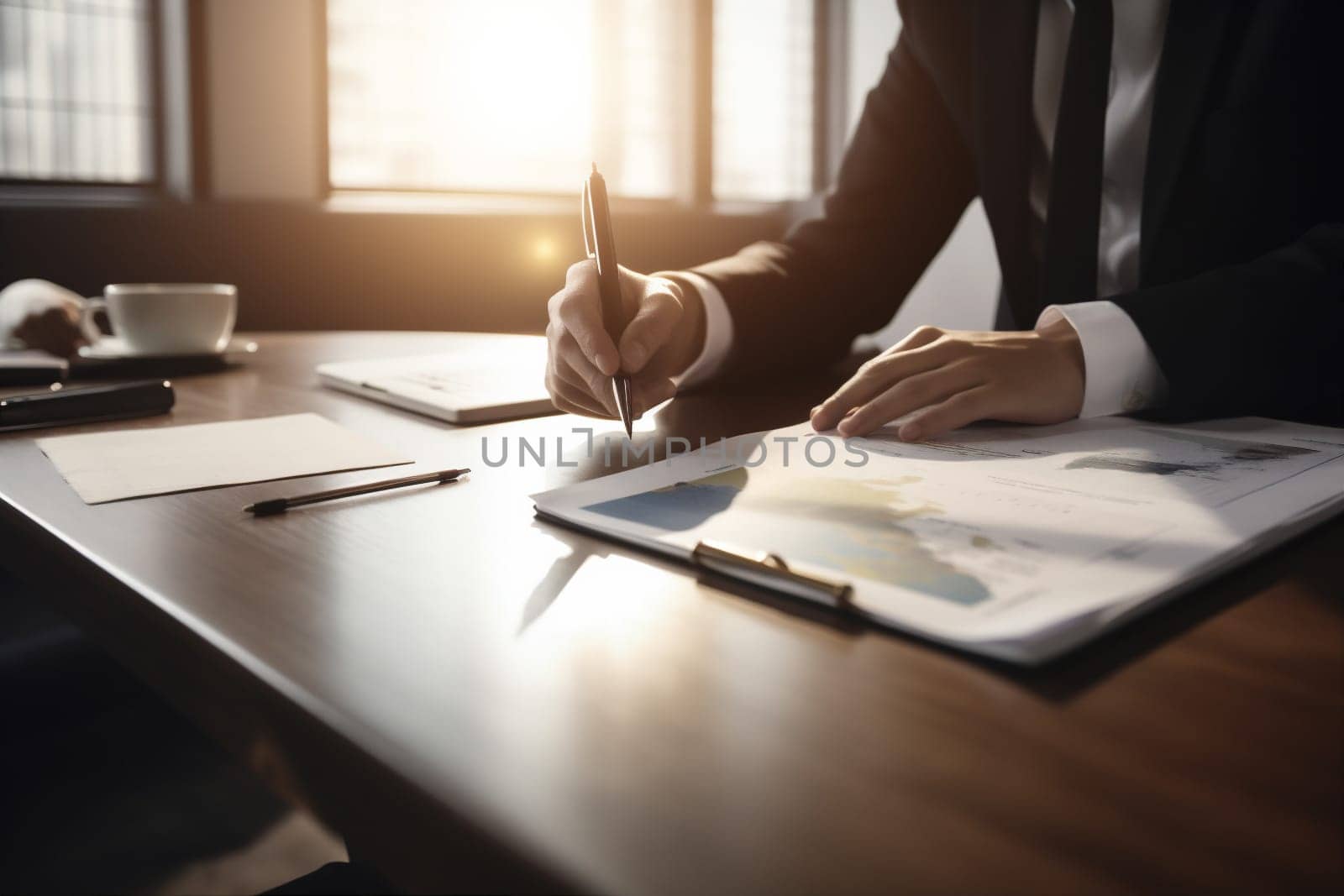 man finance contract career team businessman office agreement work group paperwork professional document signing lawyer legal business signature person lifestyle hand. Generative AI.