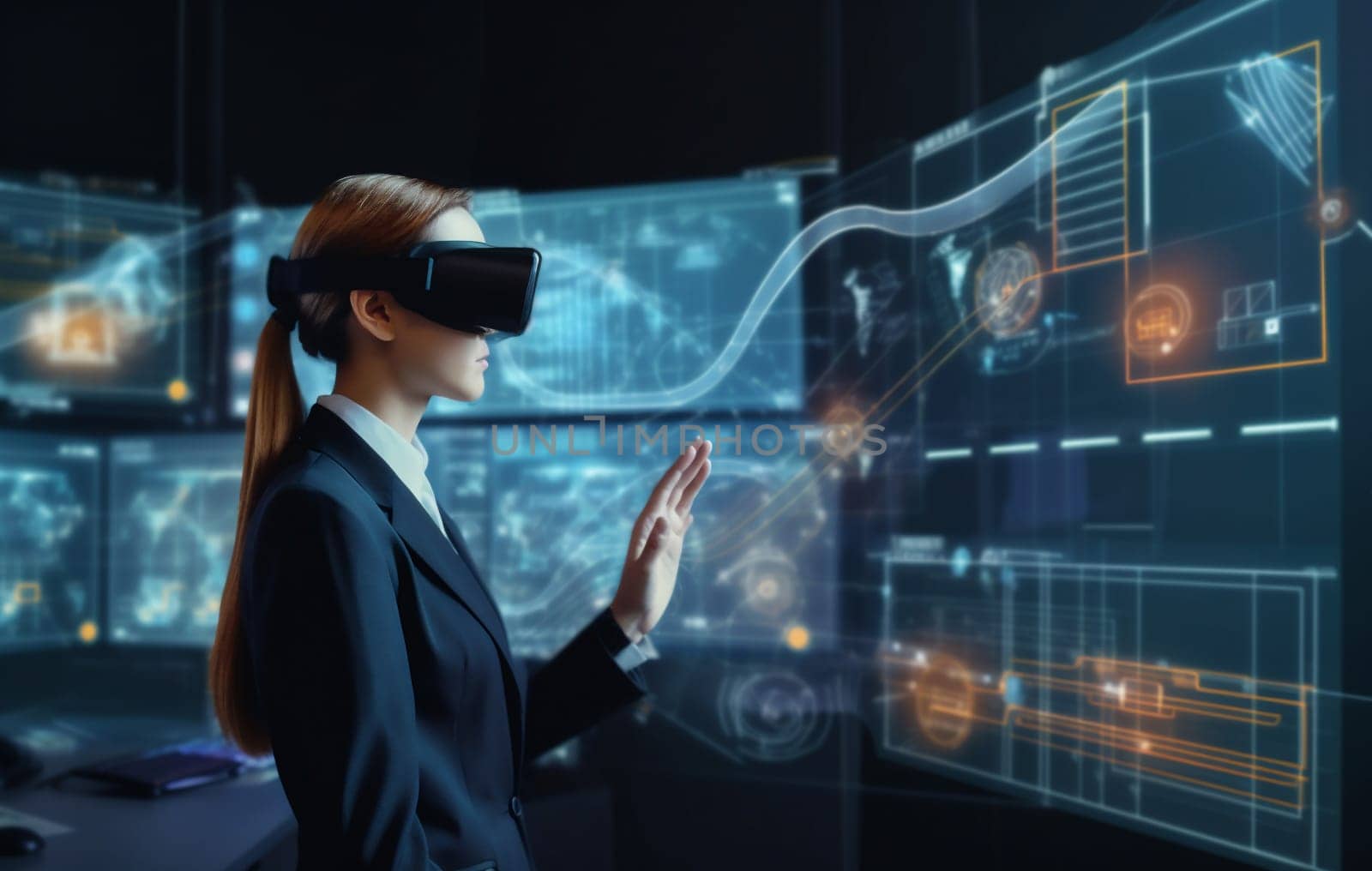 virtual woman goggles technology software graphic glass glasses ar future web futuristic business 3d digital female display computer website datum innovation. Generative AI.