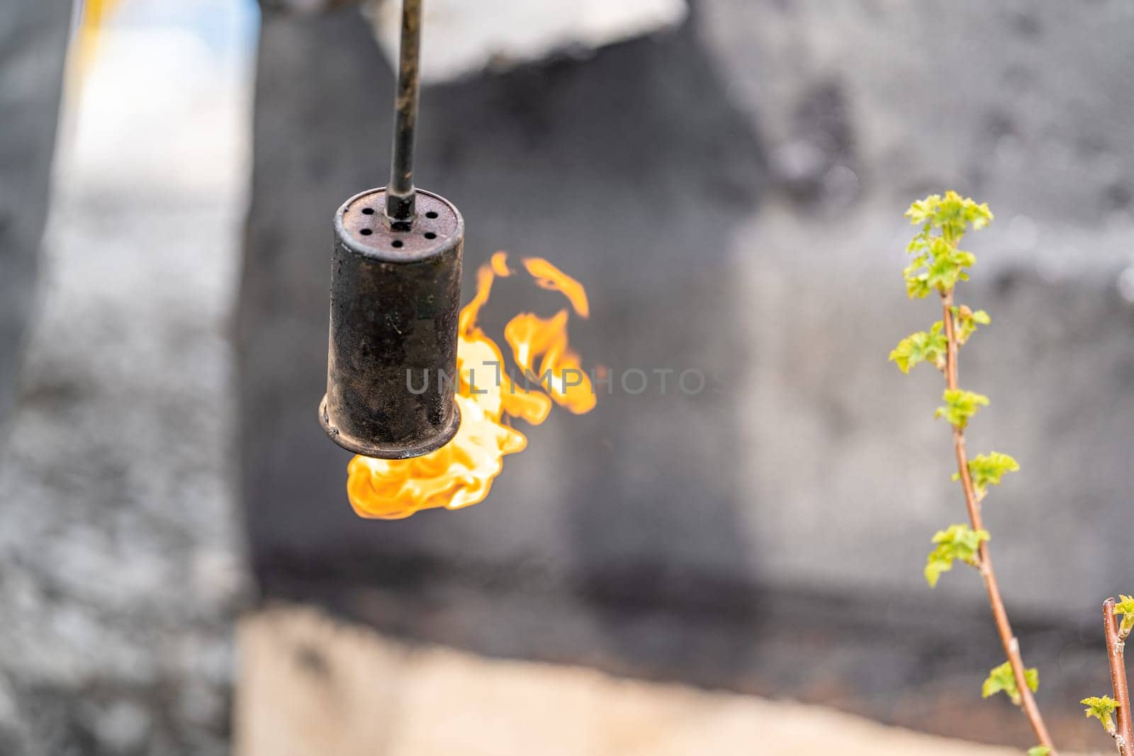 installation of protective waterproofing on the foundation and walls of the building. warmed by an open fire by Edophoto