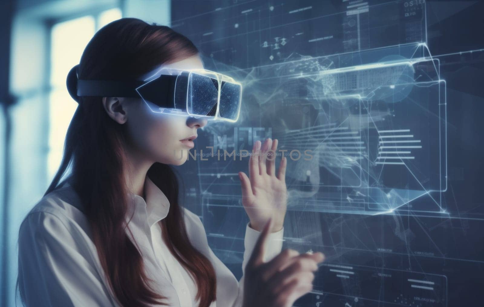 innovation woman datum 3d business glasses digital technology virtual futuristic graphic. Generative AI. by SHOTPRIME