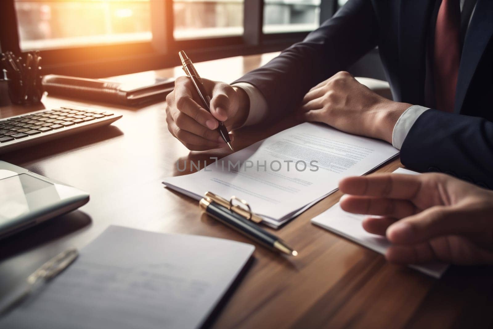 signature man business lawyer businessman hand group office document light contract. Generative AI. by SHOTPRIME