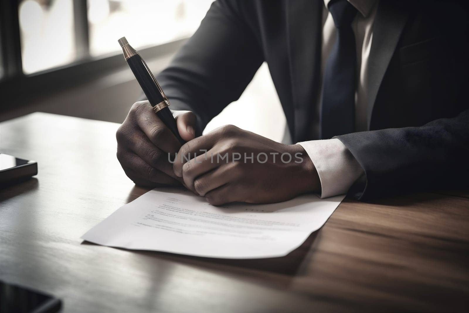 business man businessman lawyer hand contract signature office male group document. Generative AI. by SHOTPRIME