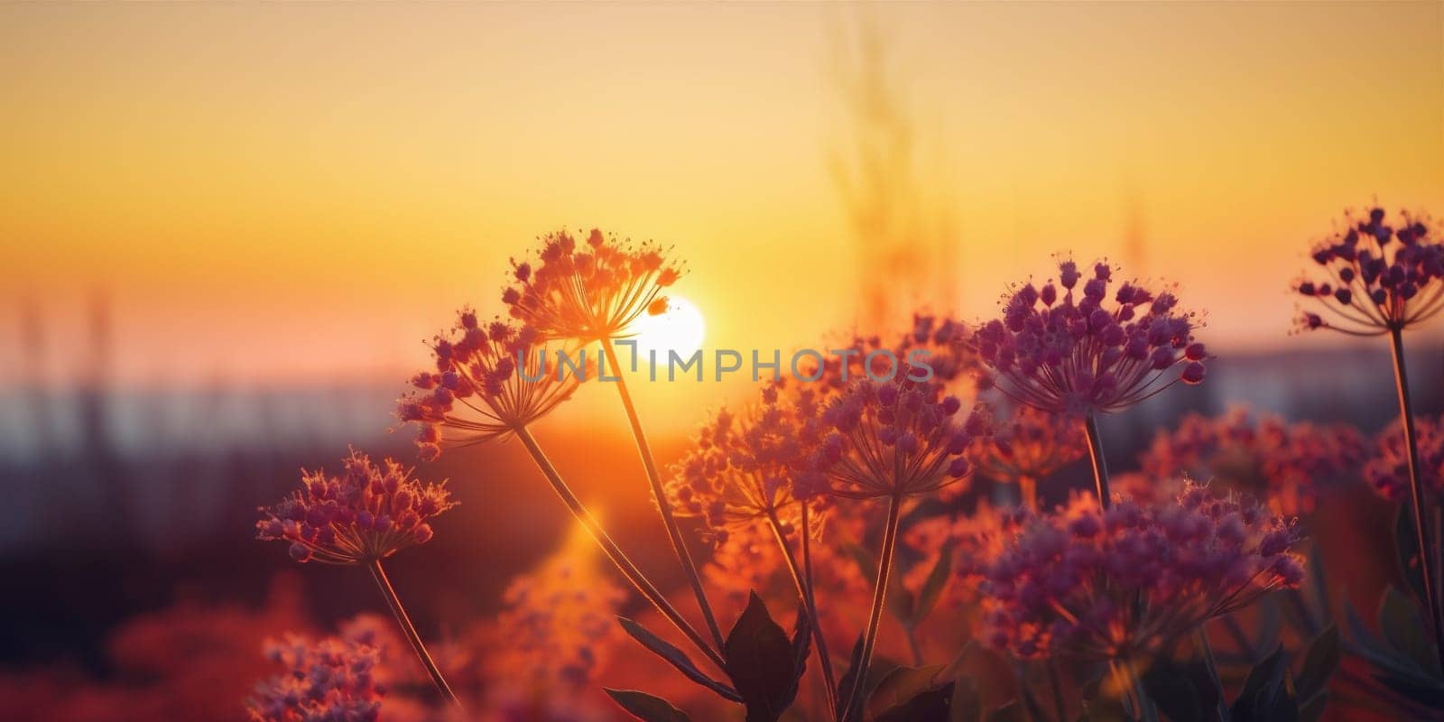 season spring vibrant grass beam meadow countryside flower plant rural rays sunset landscape background field bright nature blooming summer leaf sun. Generative AI.