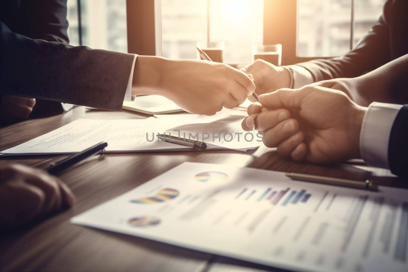 office man business businessman document meeting closeup agreement hand group sign legal lawyer contract paperwork signature desk work concept person workplace. Generative AI.