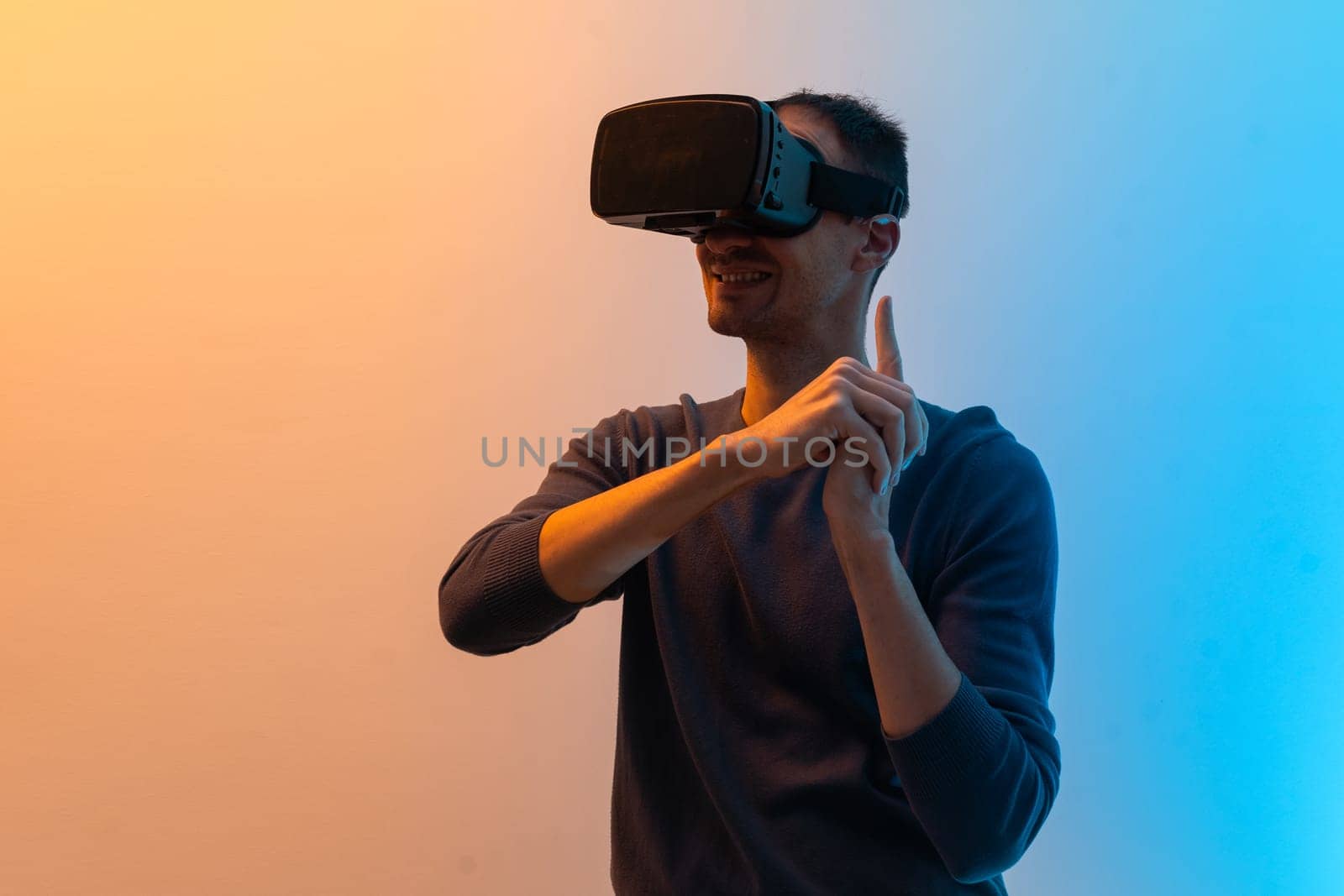 The man with glasses of virtual reality. Future technology concept