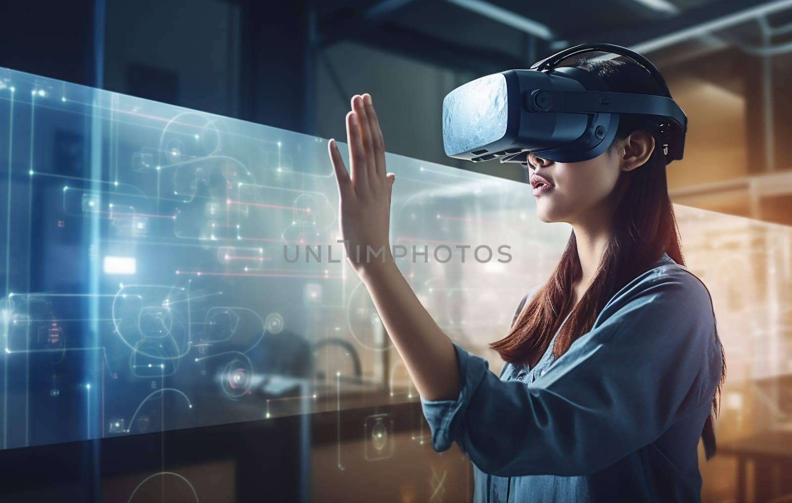 graphic woman innovation 3d digital futuristic business virtual technology glasses virtual reality. Generative AI. by SHOTPRIME